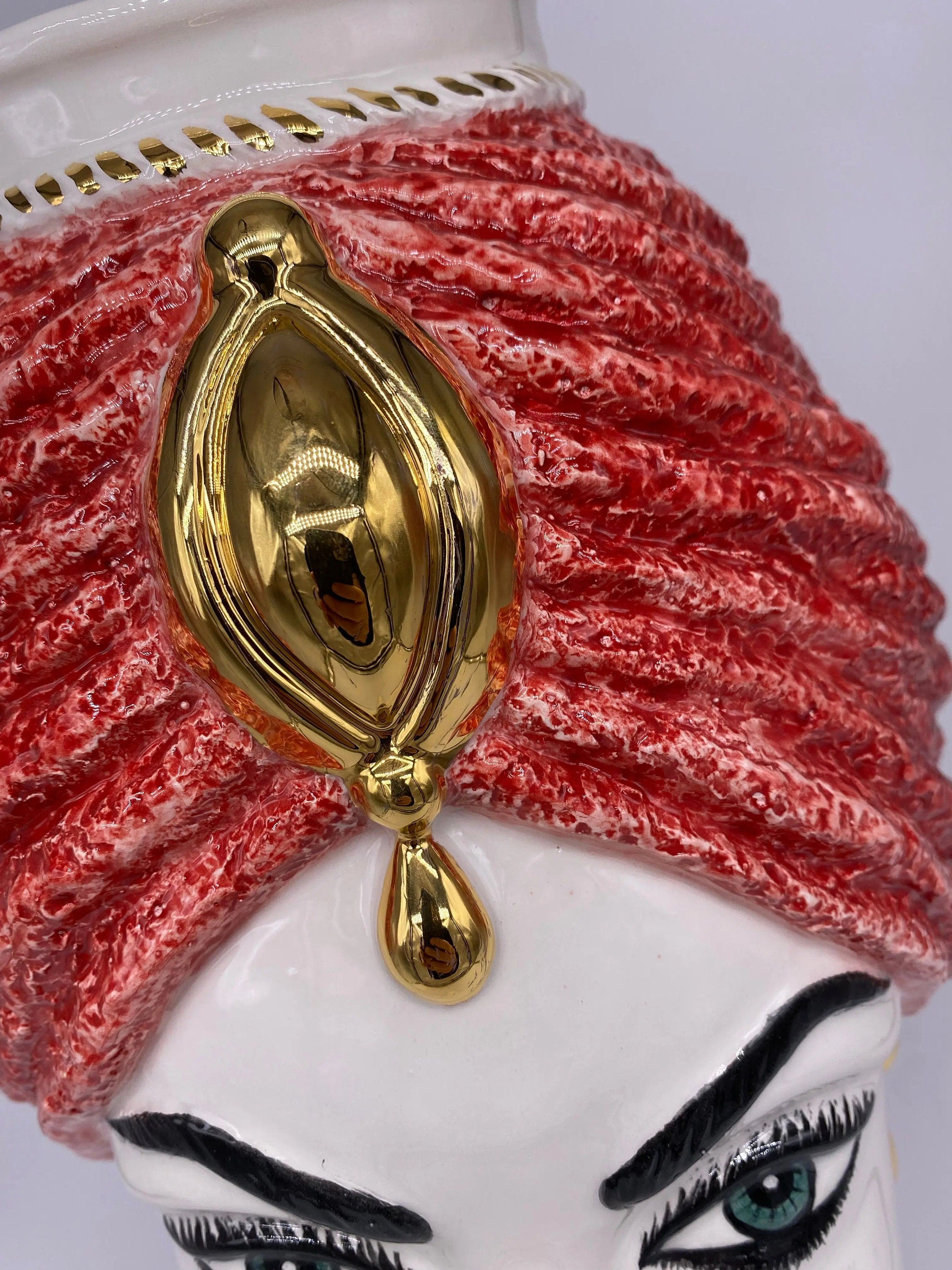 Teste di Moro Demetra Ceramica Caltagirone cm H.40 L.22 Artigianale Rosso Oro DD CERAMICHE SICILIANE