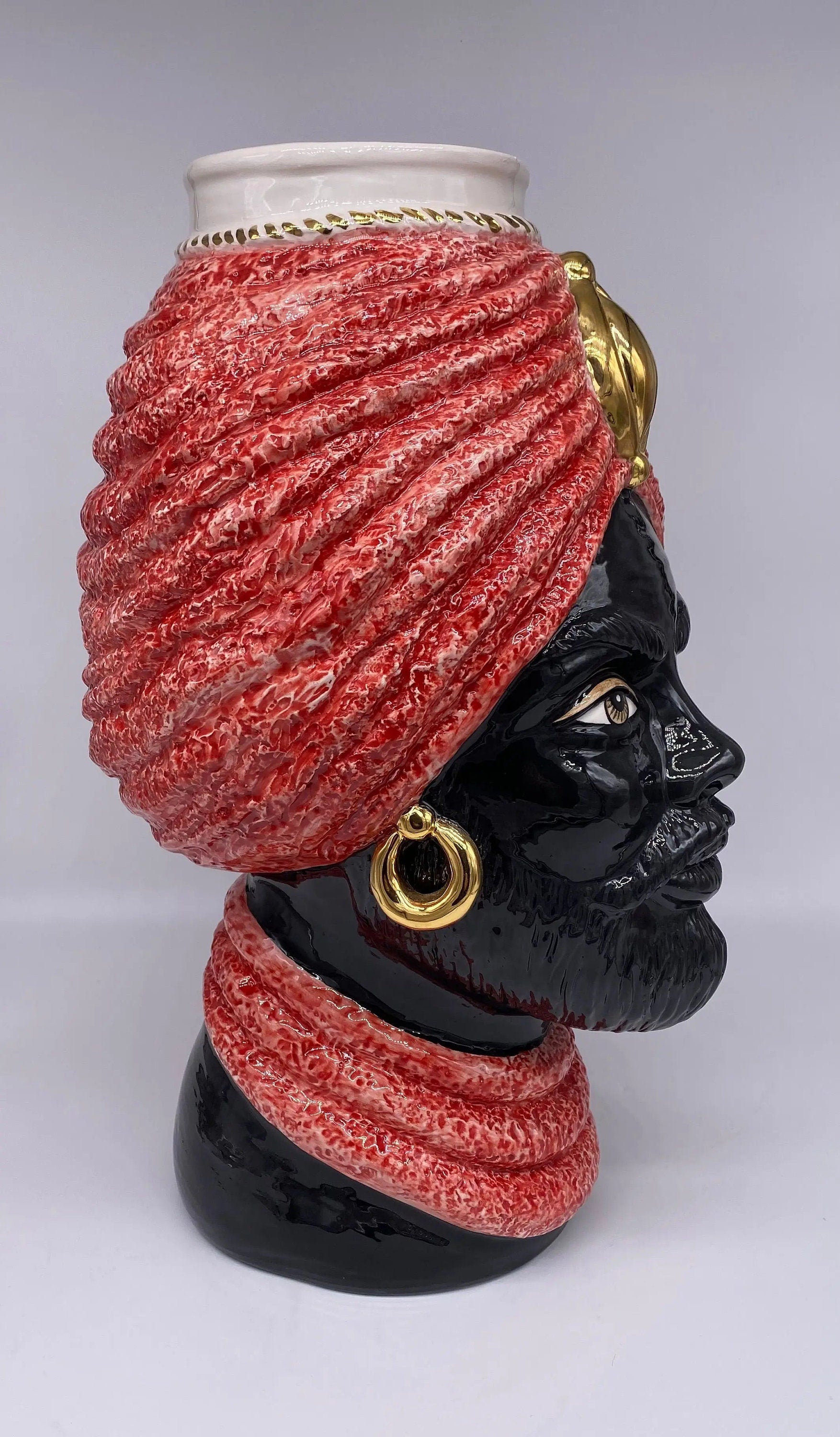 Teste di Moro Demetra Ceramica Caltagirone cm H.40 L.22 Artigianale Rosso Oro DD CERAMICHE SICILIANE