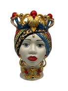 Teste di Moro Diana Carretto Ceramica Caltagirone cm H.30 L.20 Artigianale Écru Oro Sfere Rosso - Donna - TESTA DI MORO
