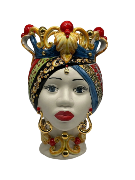 Teste di Moro Diana Carretto Ceramica Caltagirone cm H.30 L.20 Artigianale Écru Oro Sfere Rosso - Donna - TESTA DI MORO