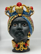Teste di Moro Diana Carretto Ceramica Caltagirone cm H.30 L.20 Artigianale Écru Oro Sfere Rosso - TESTA DI MORO