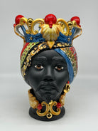 Teste di Moro Diana “Carretto” Ceramica Caltagirone cm H.30 L.20 Artigianale Écru Oro Sfere Rosso - DD CERAMICHE SICILIANE