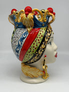 Teste di Moro Diana Carretto Ceramica Caltagirone cm H.30 L.20 Artigianale Écru Oro Sfere Rosso - TESTA DI MORO