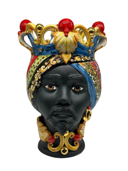 Teste di Moro Diana Carretto Ceramica Caltagirone cm H.30 L.20 Artigianale Écru Oro Sfere Rosso - Uomo - TESTA DI MORO