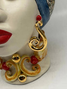 Teste di Moro Diana Carretto Ceramica Caltagirone cm H.30 L.20 Artigianale Écru Oro Sfere Rosso - TESTA DI MORO