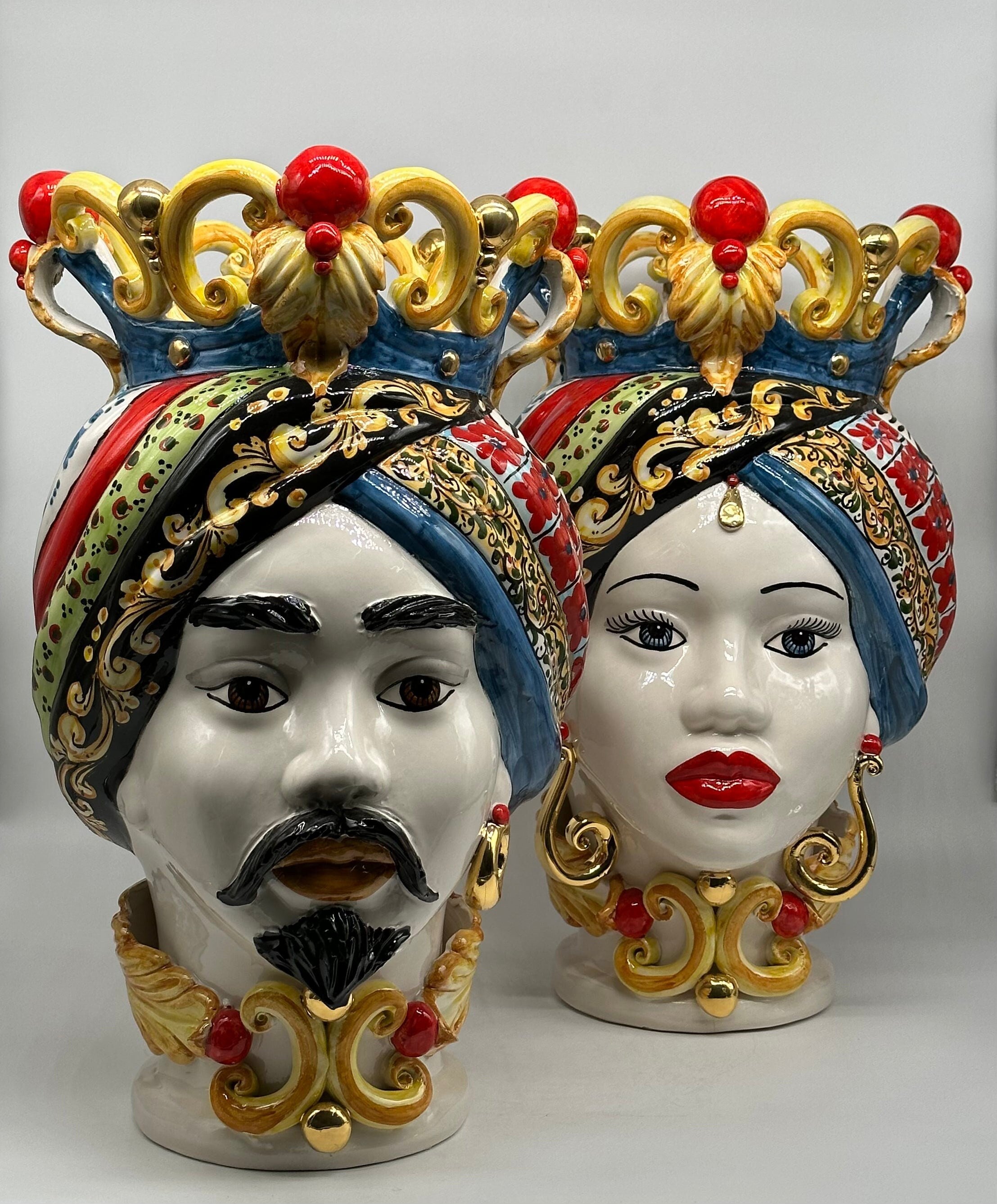 Teste di Moro Diana "Carretto" Ceramica Caltagirone cm H.40 L.25 Artigianale