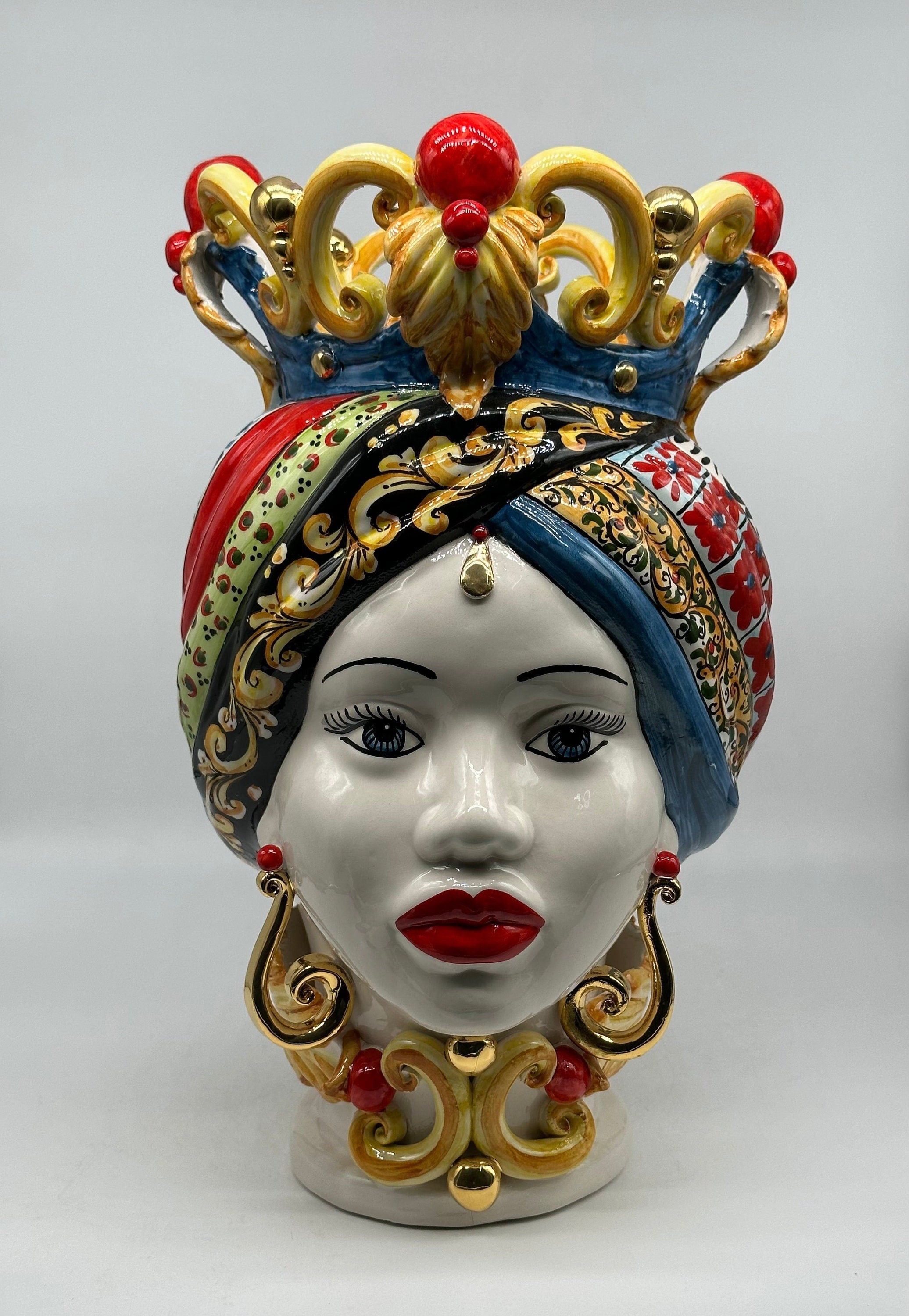 Teste di Moro Diana "Carretto" Ceramica Caltagirone cm H.40 L.25 Artigianale