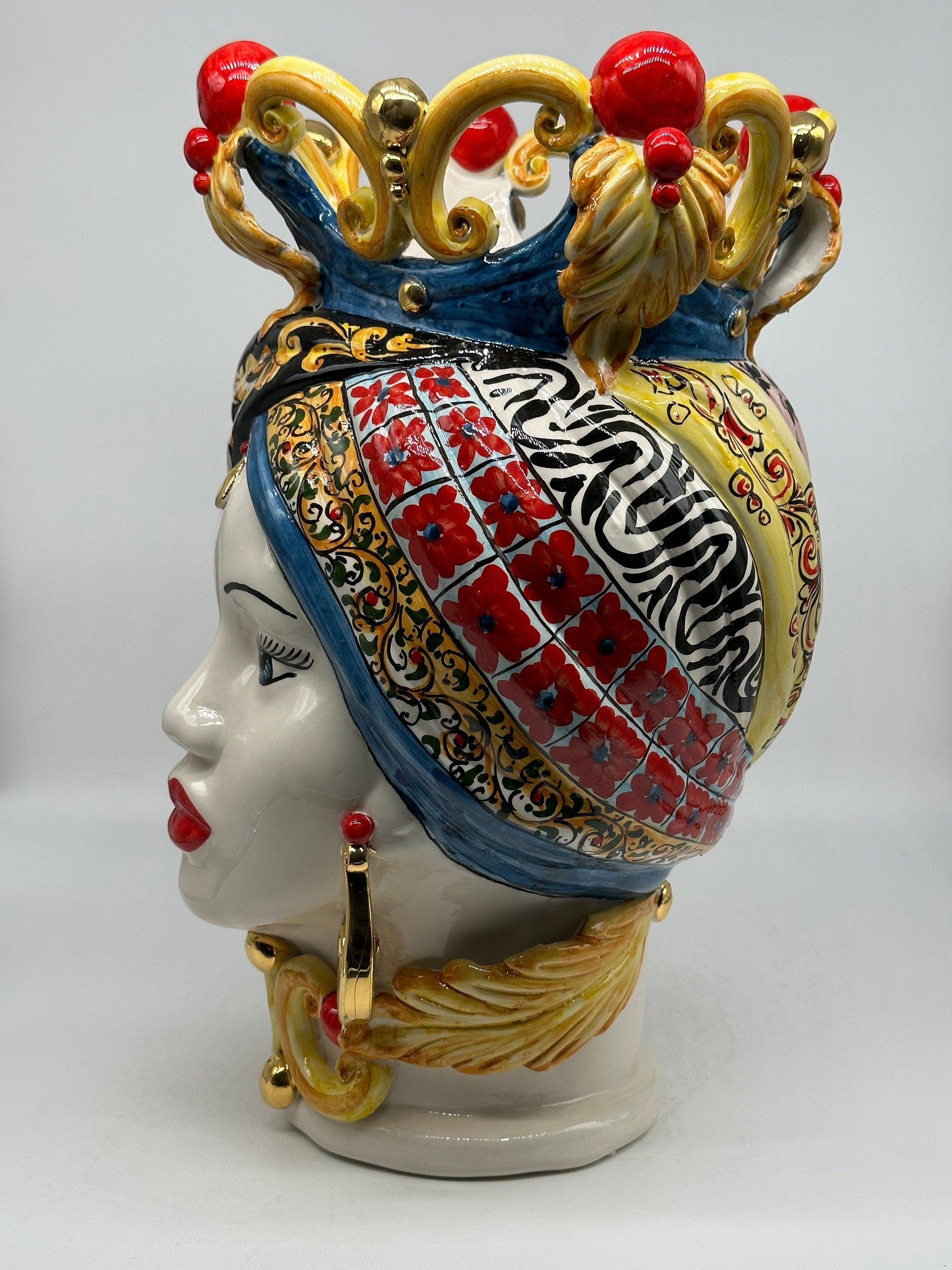 Teste di Moro Diana "Carretto" Ceramica Caltagirone cm H.40 L.25 Artigianale