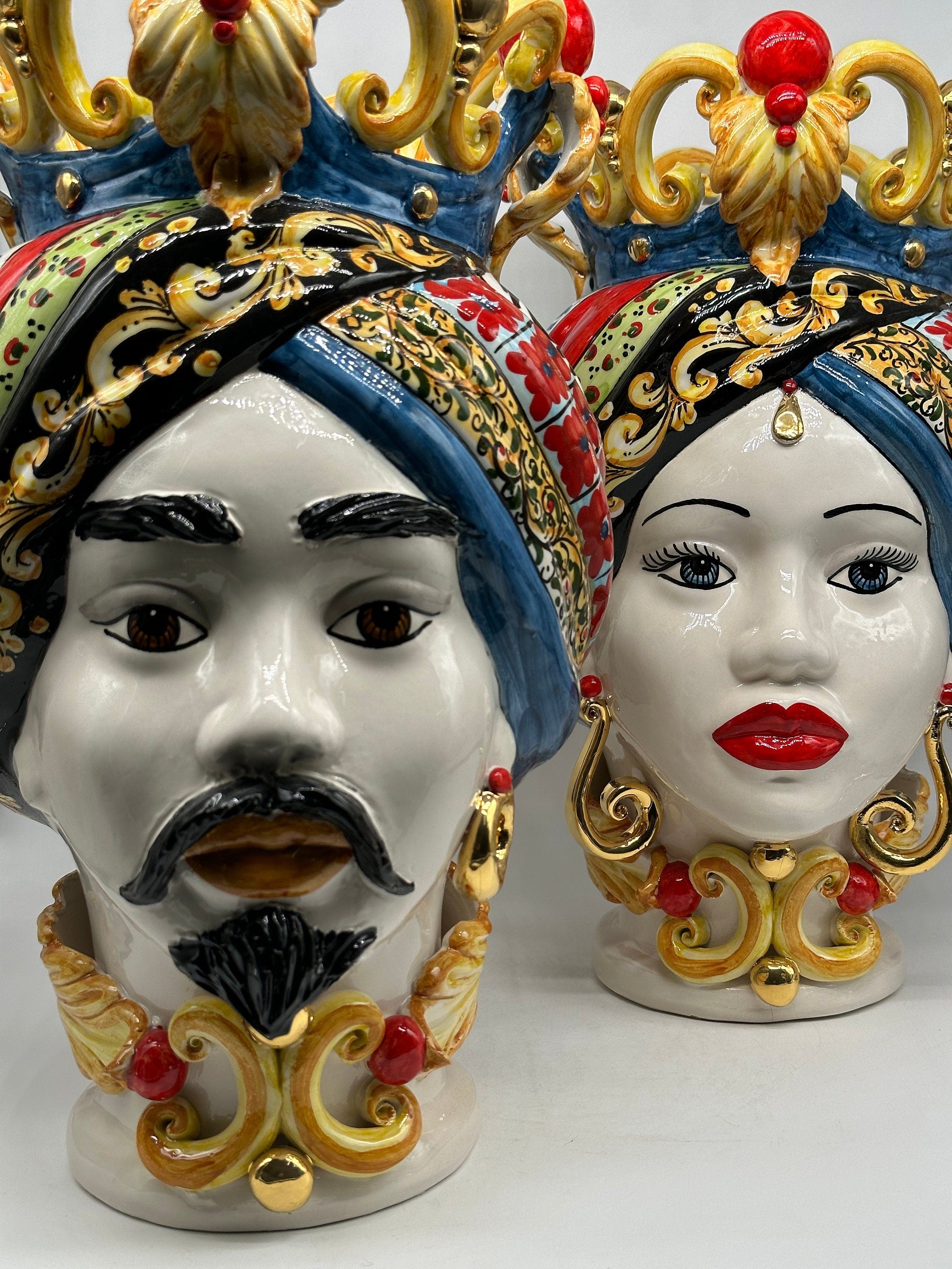 Teste di Moro Diana "Carretto" Ceramica Caltagirone cm H.40 L.25 Artigianale