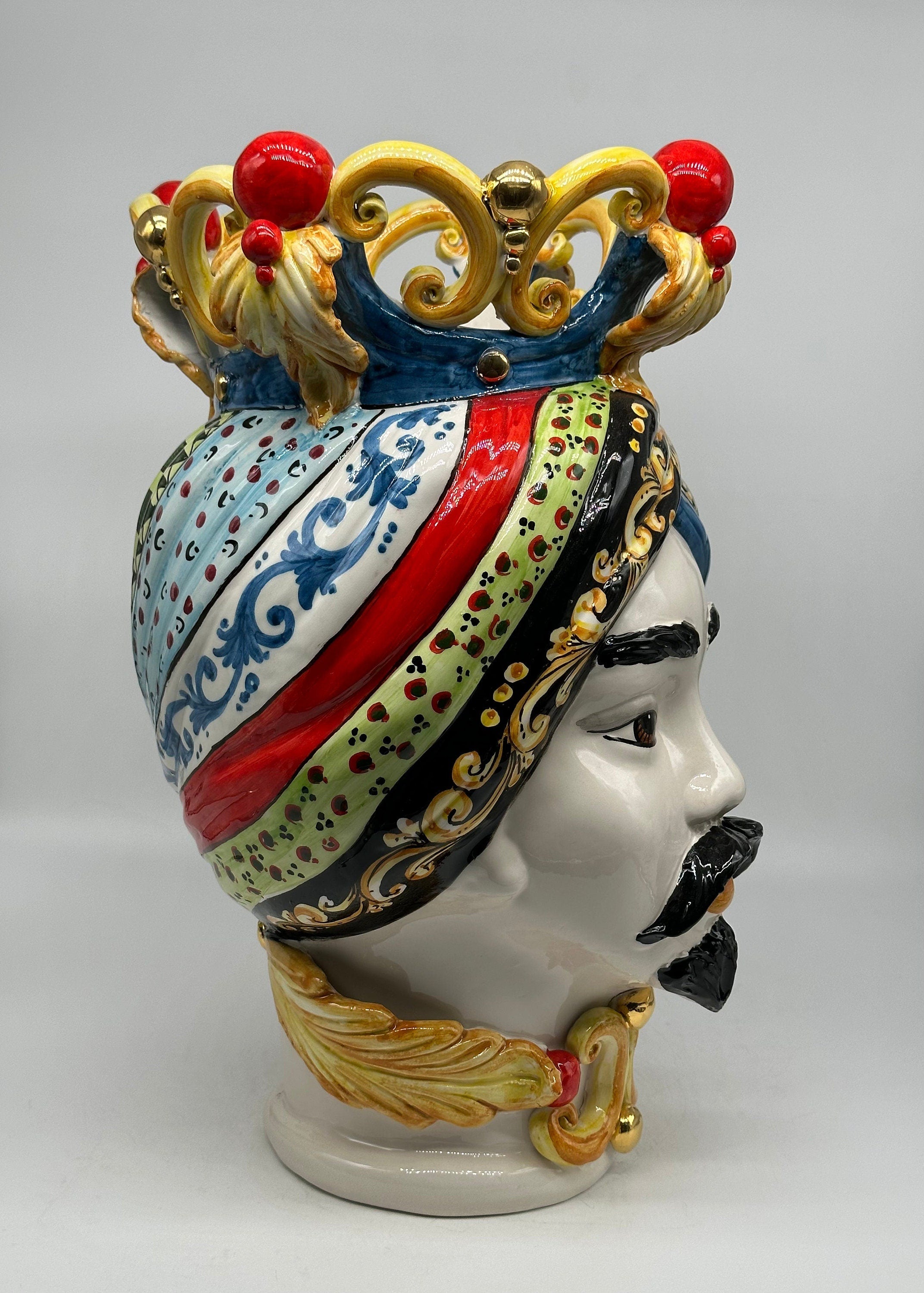 Teste di Moro Diana "Carretto" Ceramica Caltagirone cm H.40 L.25 Artigianale