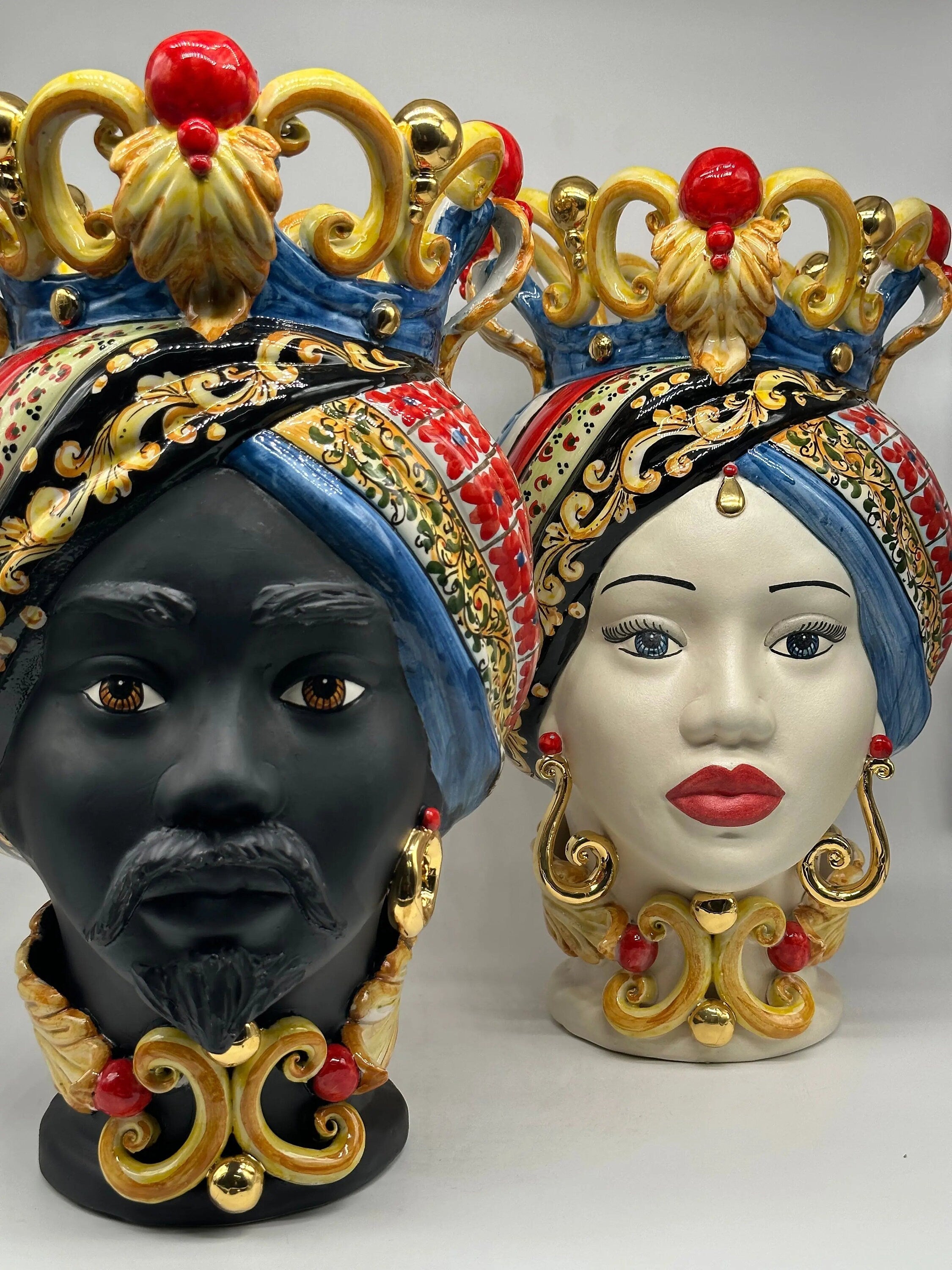 Teste di Moro Diana “Carretto” Ceramica Caltagirone cm H.40 L.25 Artigianale DD CERAMICHE SICILIANE