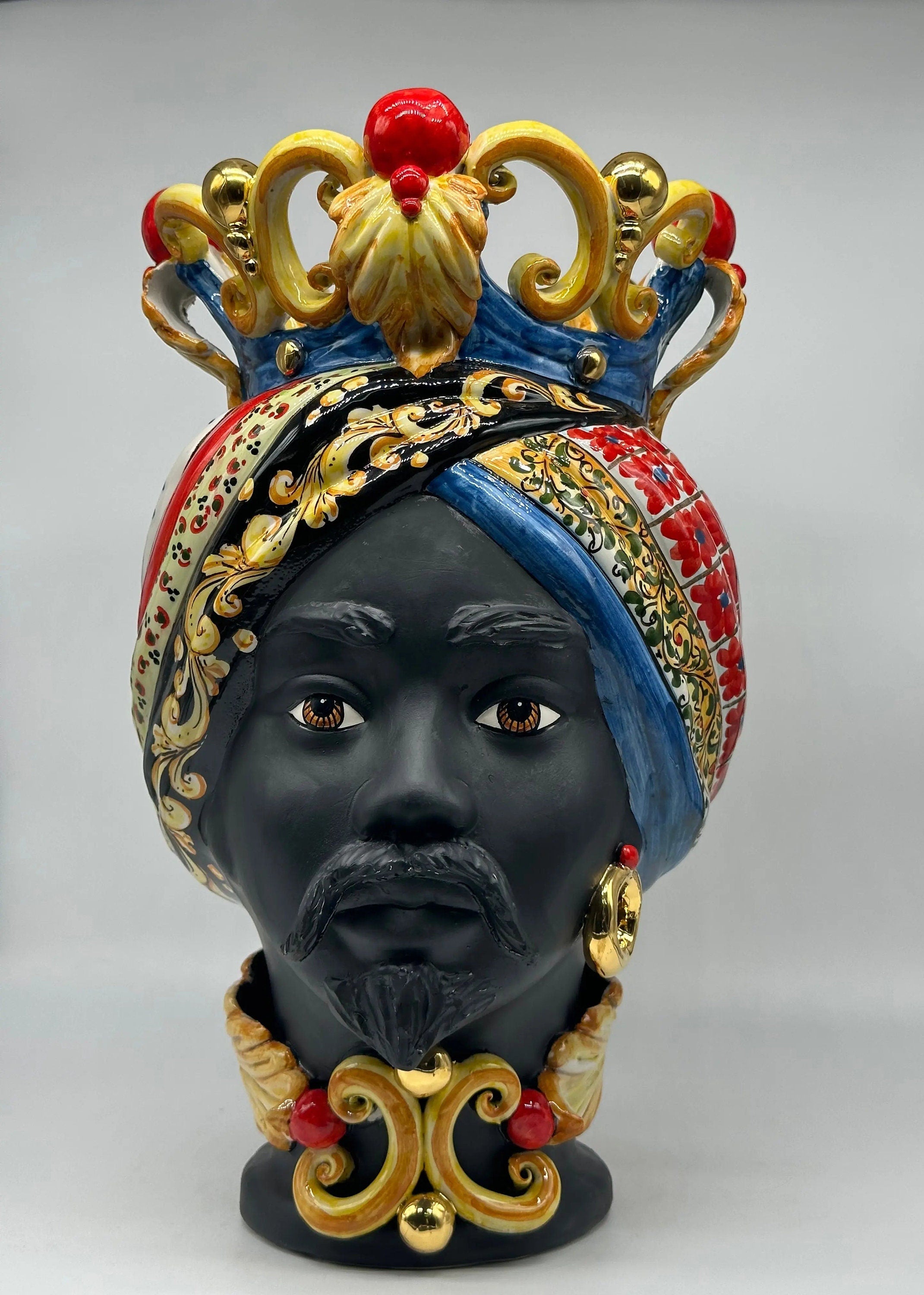 Teste di Moro Diana “Carretto” Ceramica Caltagirone cm H.40 L.25 Artigianale DD CERAMICHE SICILIANE