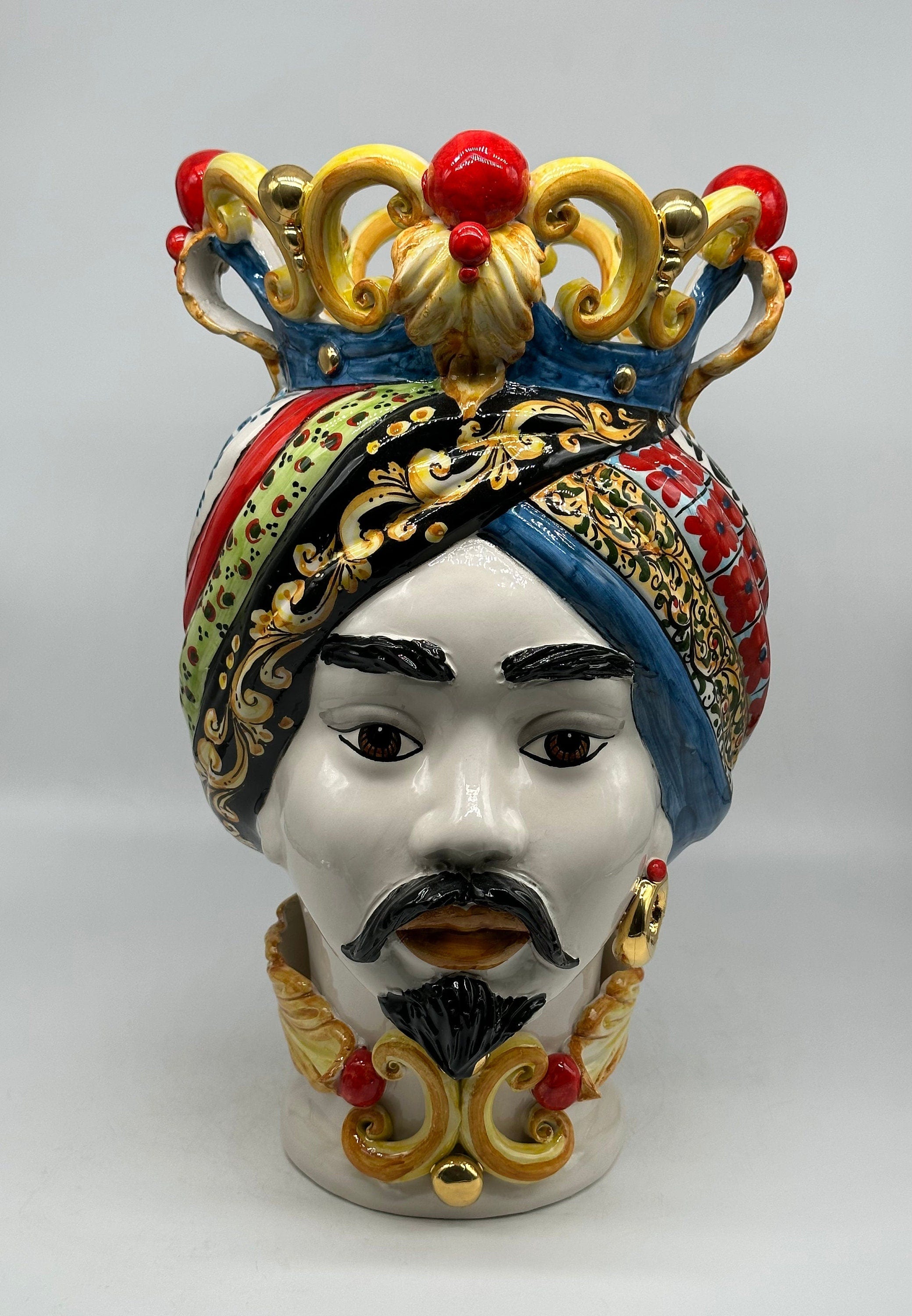 Teste di Moro Diana "Carretto" Ceramica Caltagirone cm H.40 L.25 Artigianale