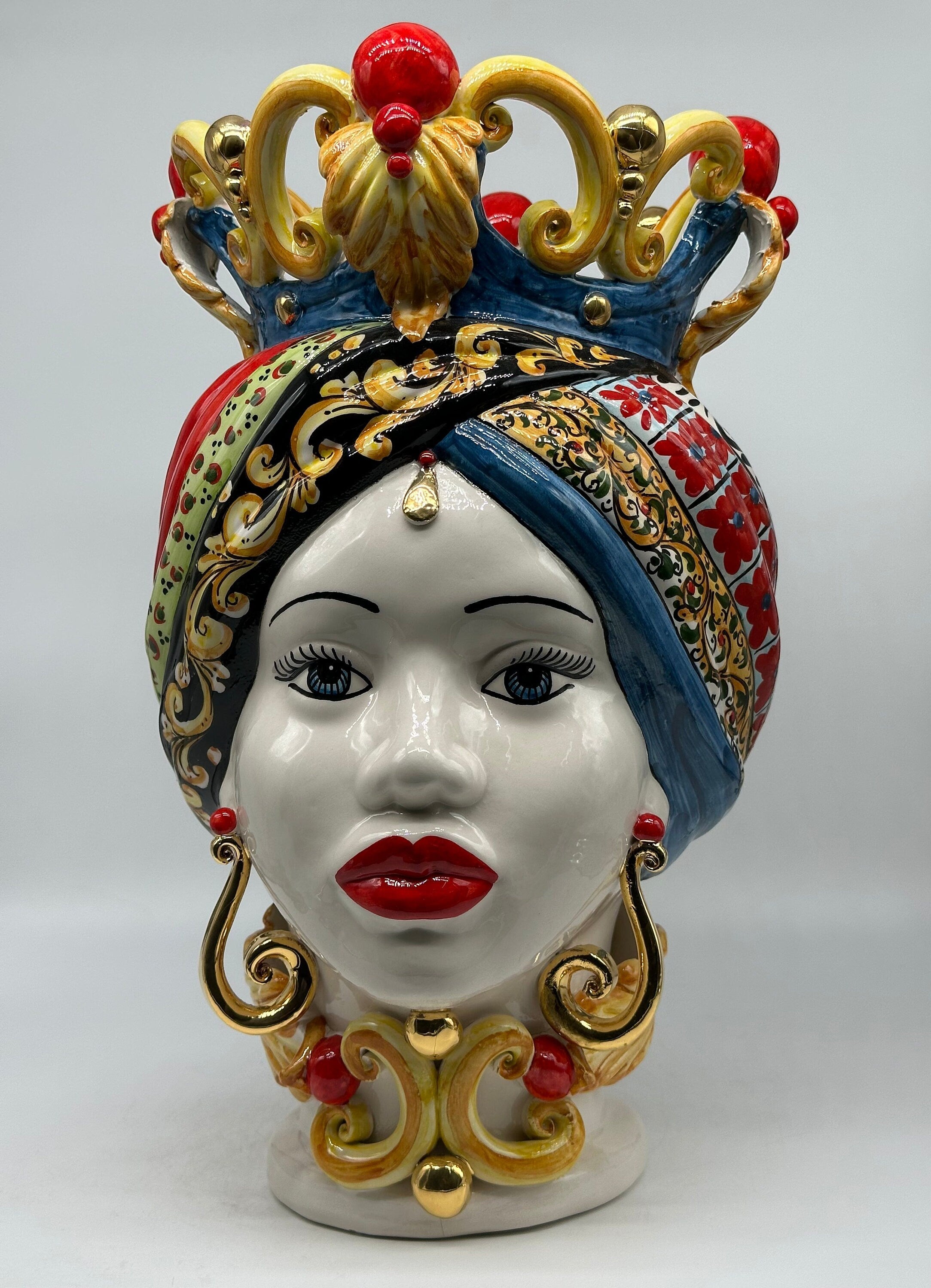 Teste di Moro Diana "Carretto" Ceramica Caltagirone cm H.40 L.25 Artigianale