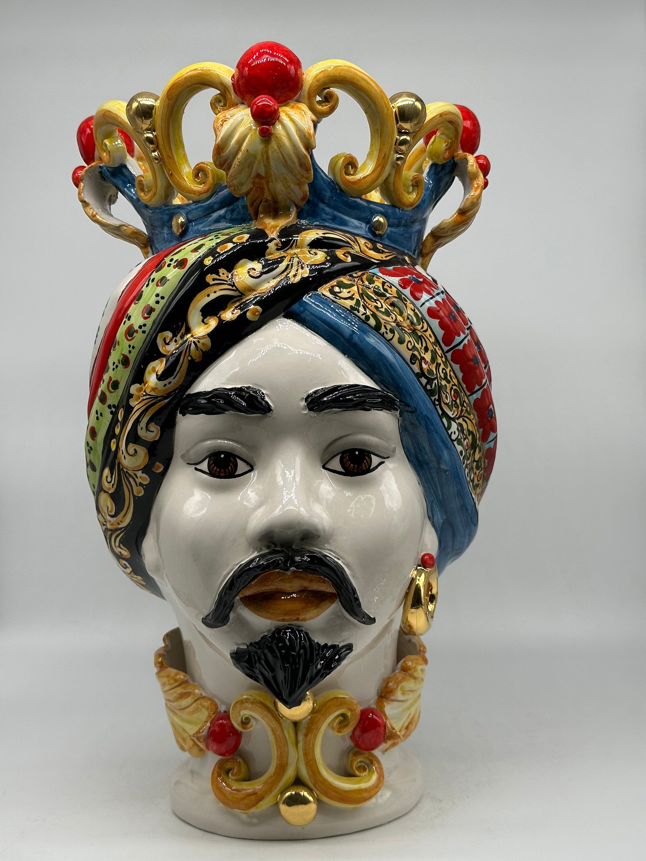 Teste di Moro Diana "Carretto" Ceramica Caltagirone cm H.40 L.25 Artigianale