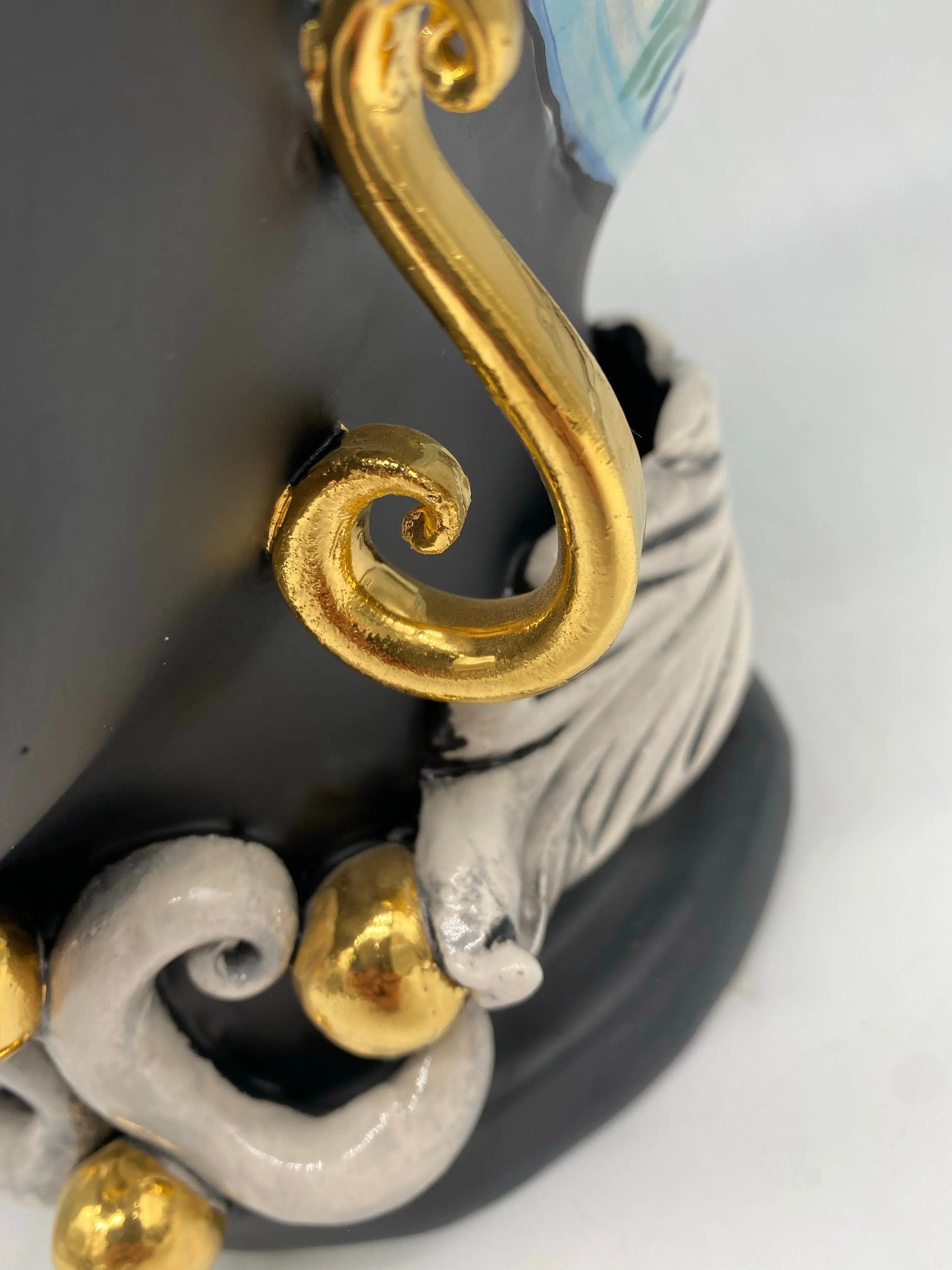 Teste di Moro Diana Ceramica Caltagirone cm H.40 L.25 Artigianale Celeste Oro Sfere Verde DD CERAMICHE SICILIANE