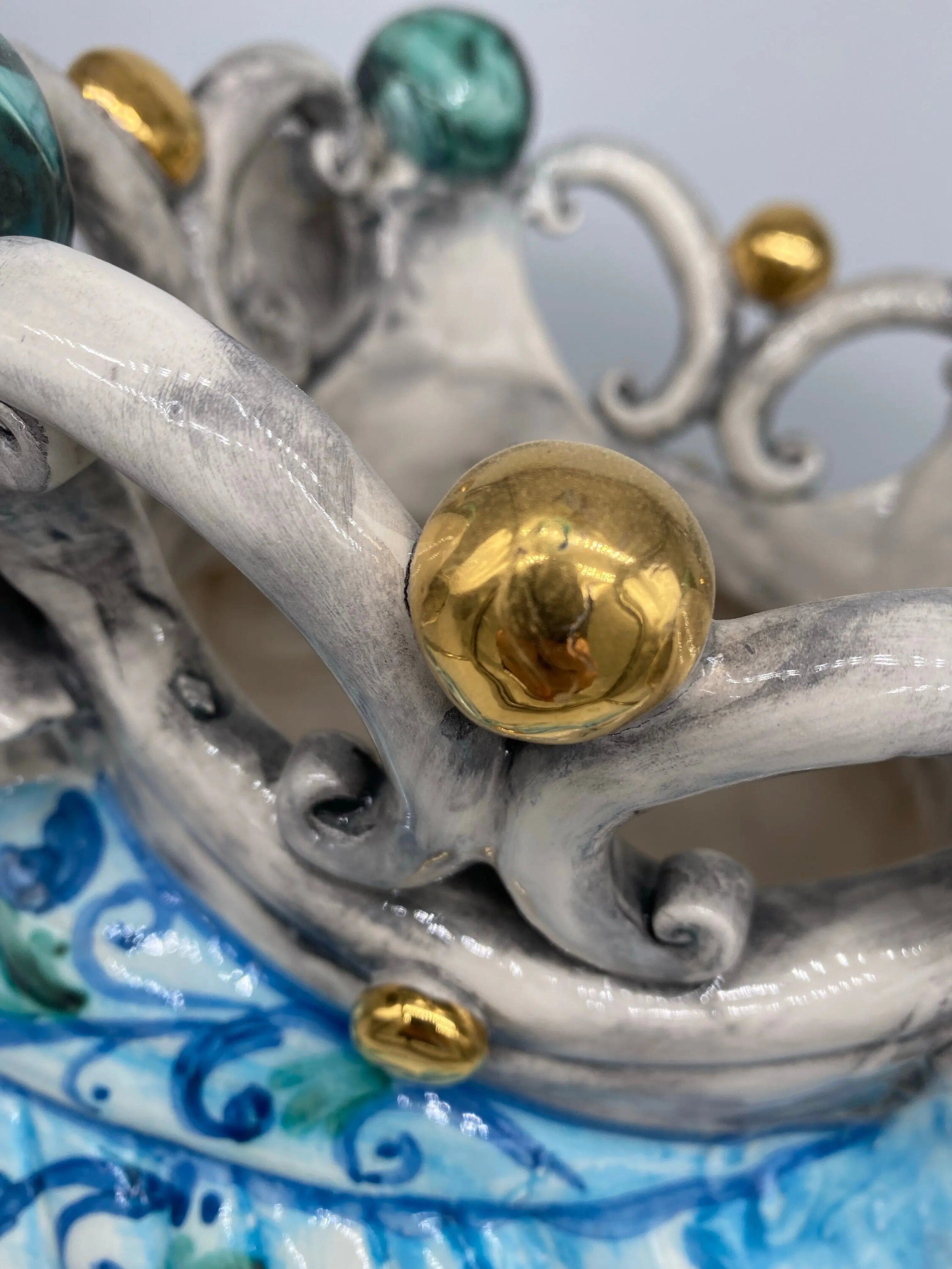 Teste di Moro Diana Ceramica Caltagirone cm H.40 L.25 Artigianale Celeste Oro Sfere Verde DD CERAMICHE SICILIANE