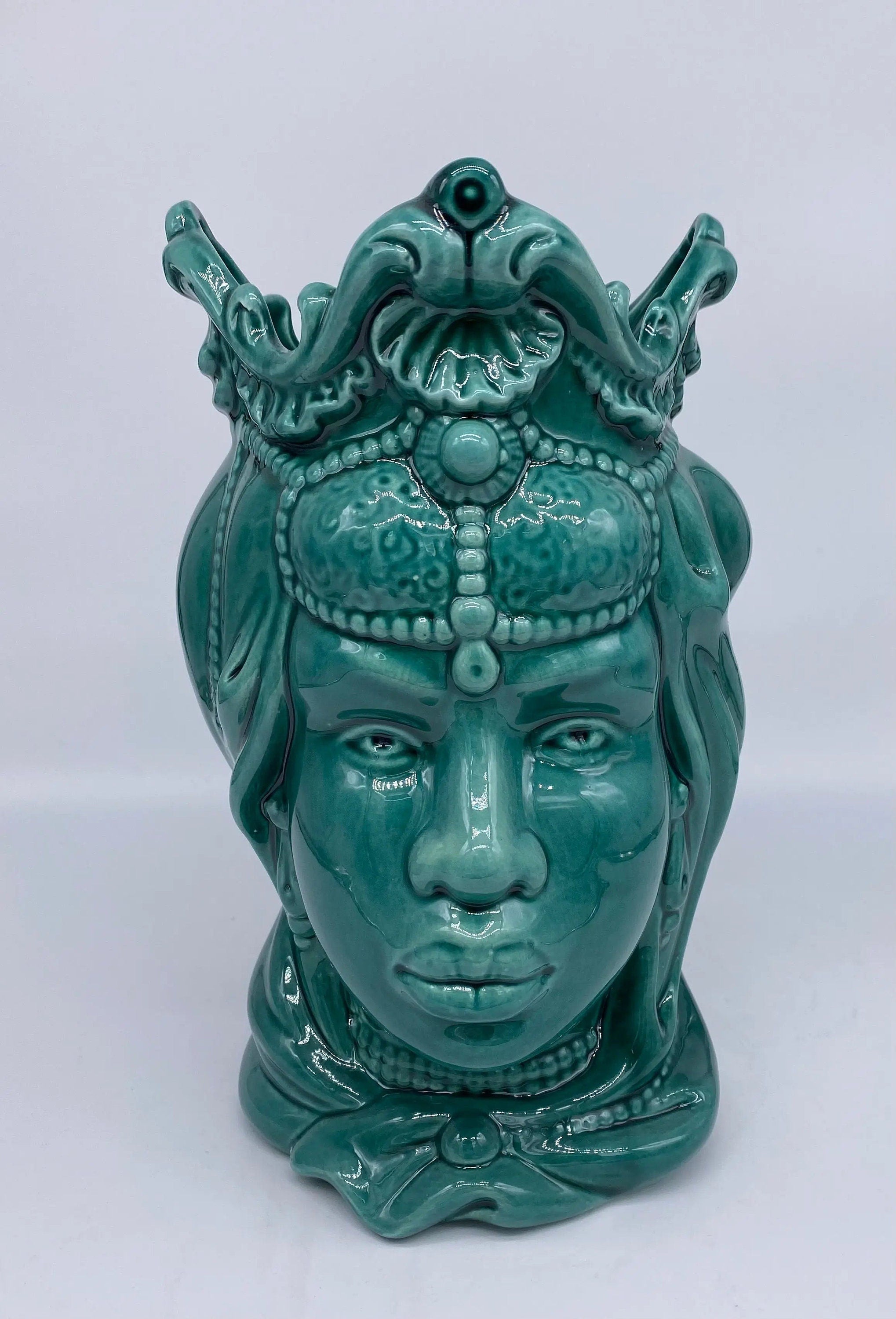 Teste di Moro Emiro Ceramica Caltagirone cm H.30 L.18 Artigianale Verde DD CERAMICHE SICILIANE