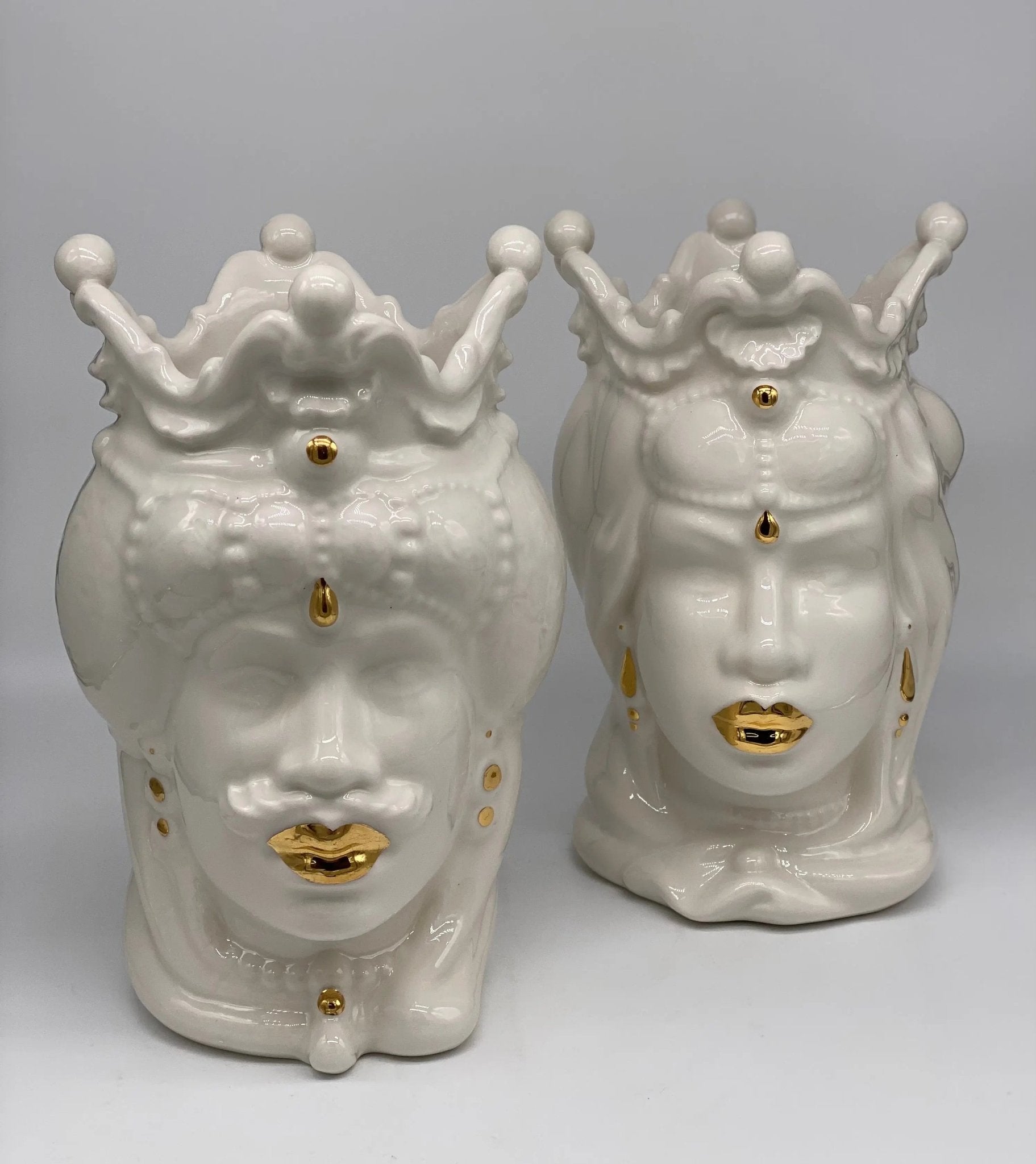 Teste di Moro Emiro Ceramica Caltagirone cm H.30 L.18 Artigianale Bianco e Oro - DD CERAMICHE SICILIANE