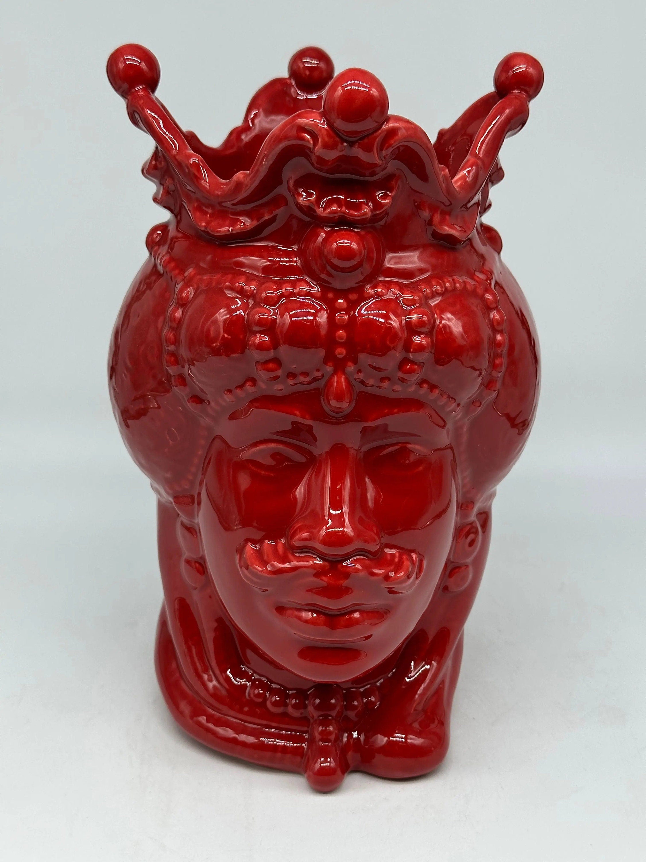 Teste di Moro Emiro Ceramica Caltagirone cm H.30 L.18 Artigianale Rosso DD CERAMICHE SICILIANE