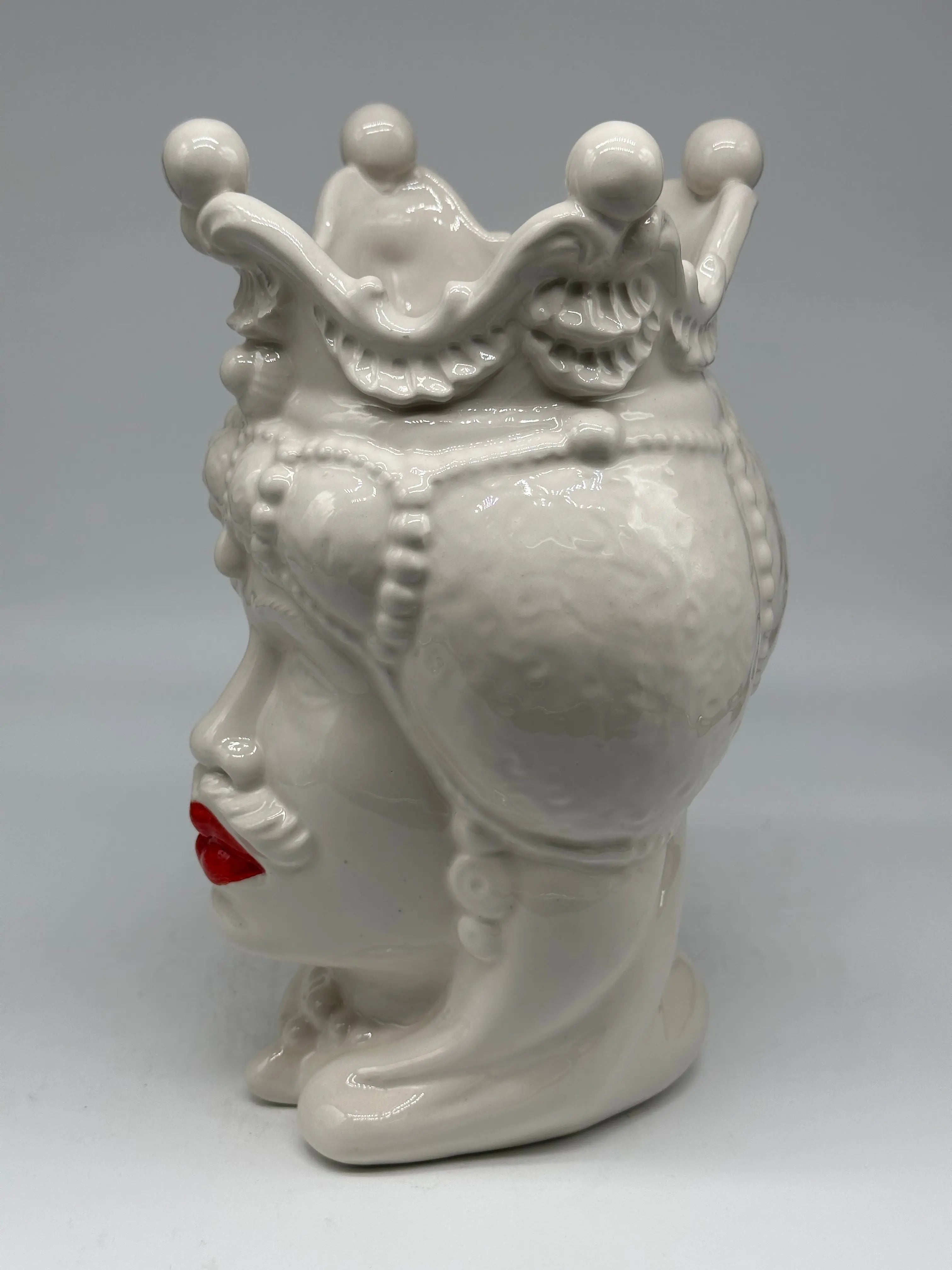 Teste di Moro Emiro Ceramica Caltagirone cm H.30 L.18 Artigianale Bianco Labbra Rosse DD CERAMICHE SICILIANE
