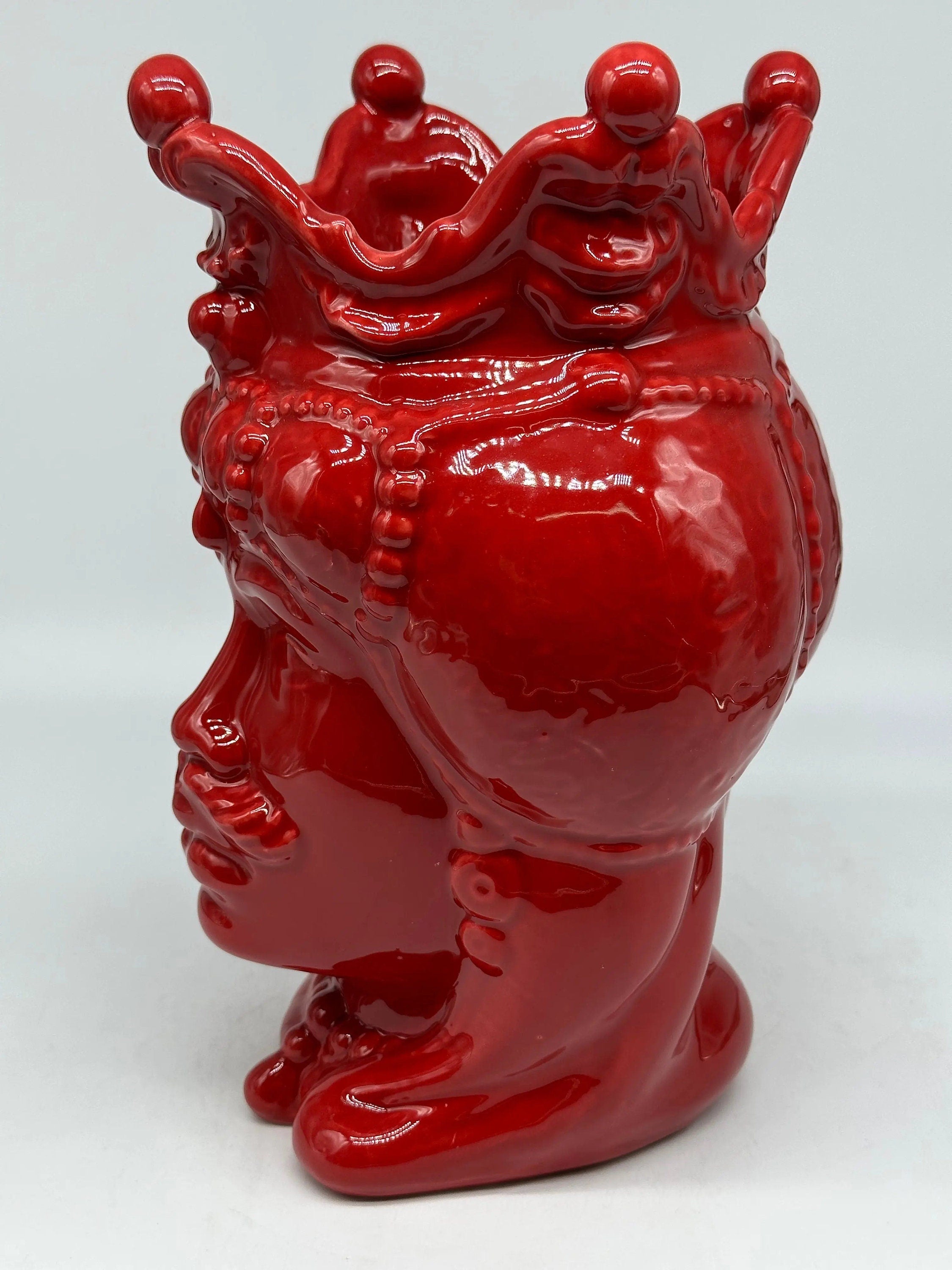 Teste di Moro Emiro Ceramica Caltagirone cm H.30 L.18 Artigianale Rosso DD CERAMICHE SICILIANE