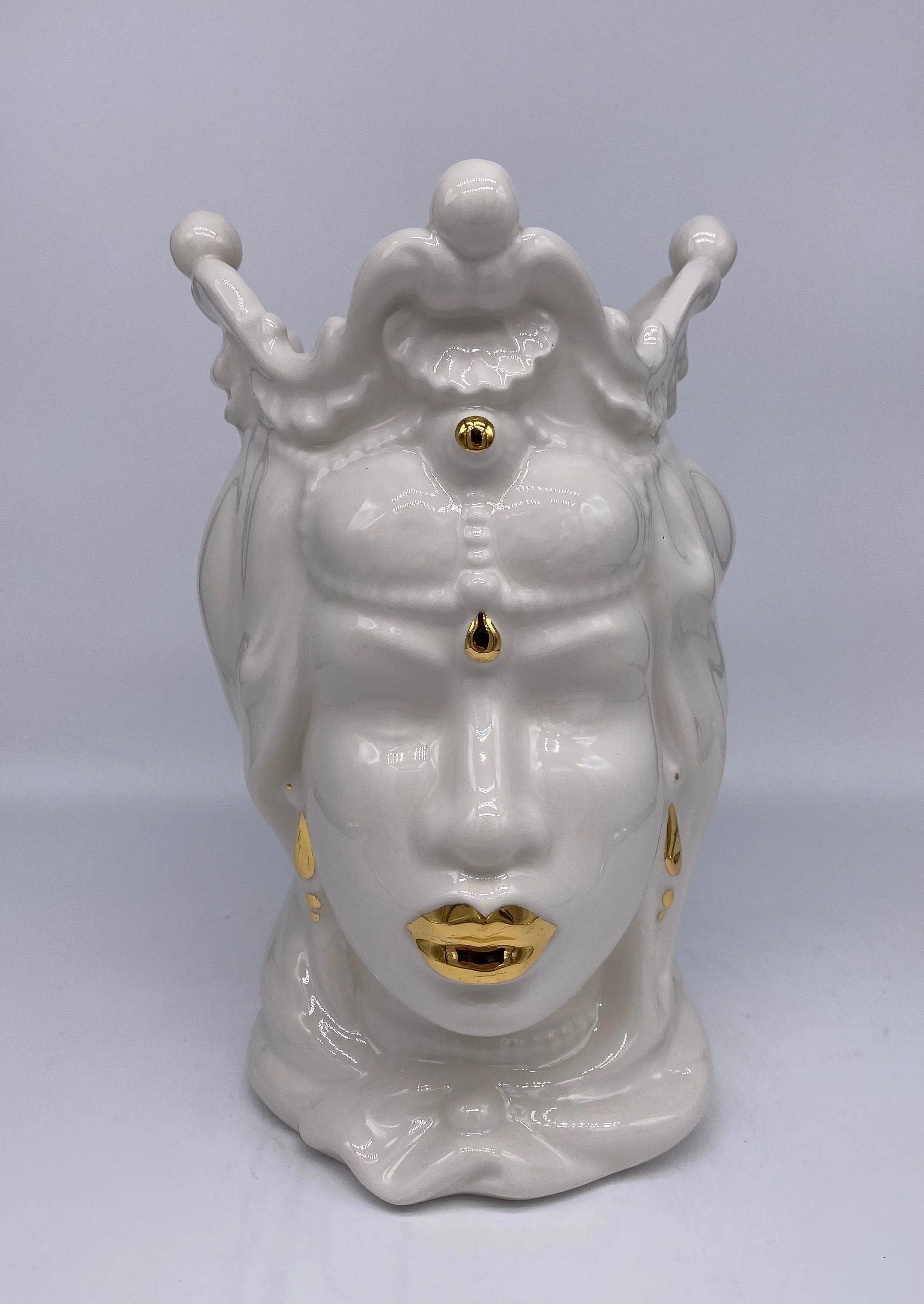 Teste di Moro Emiro Ceramica Caltagirone cm H.30 L.18 Artigianale Bianco e Oro DD CERAMICHE SICILIANE