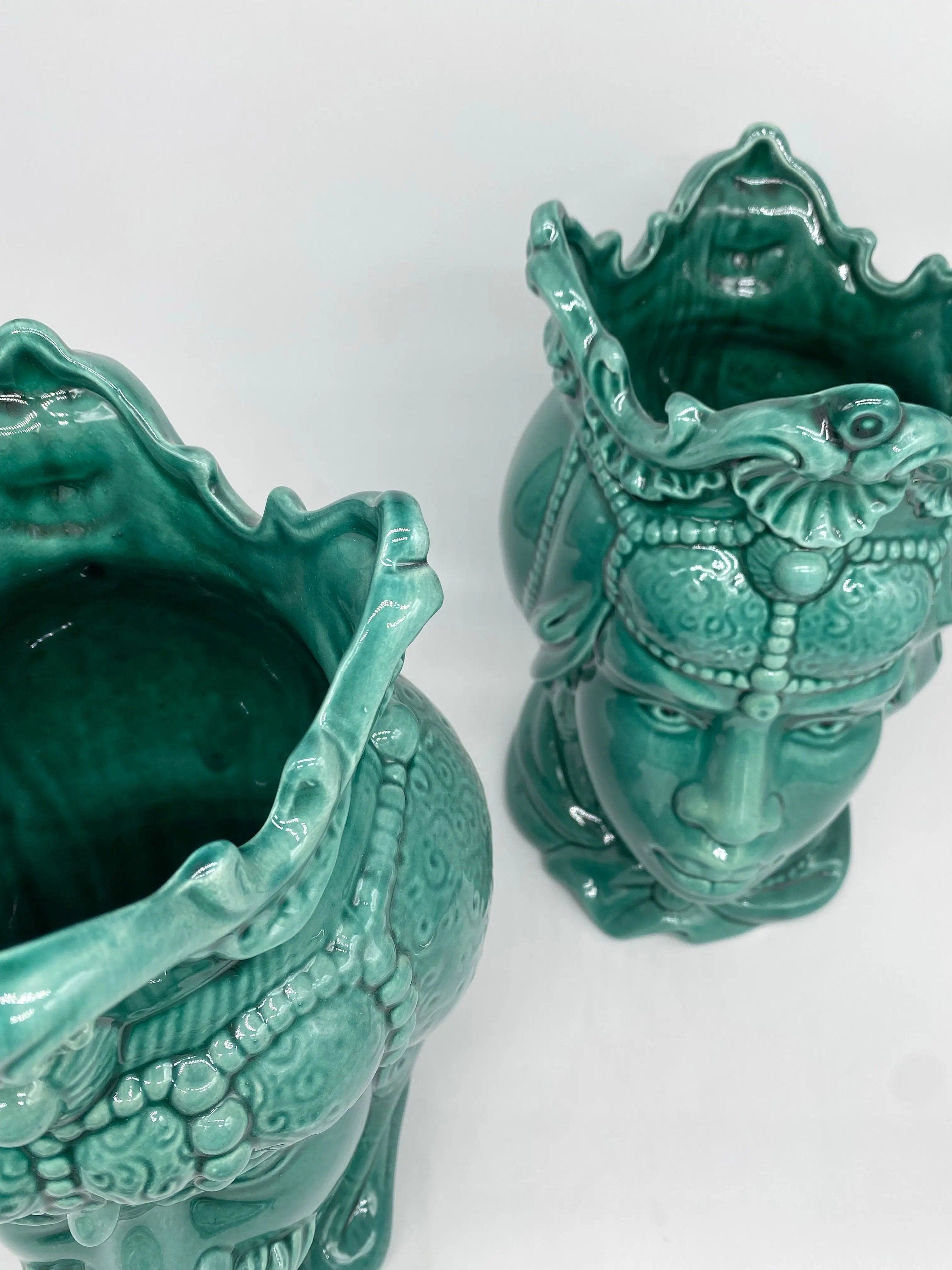 Teste di Moro Emiro Ceramica Caltagirone cm H.30 L.18 Artigianale Verde DD CERAMICHE SICILIANE