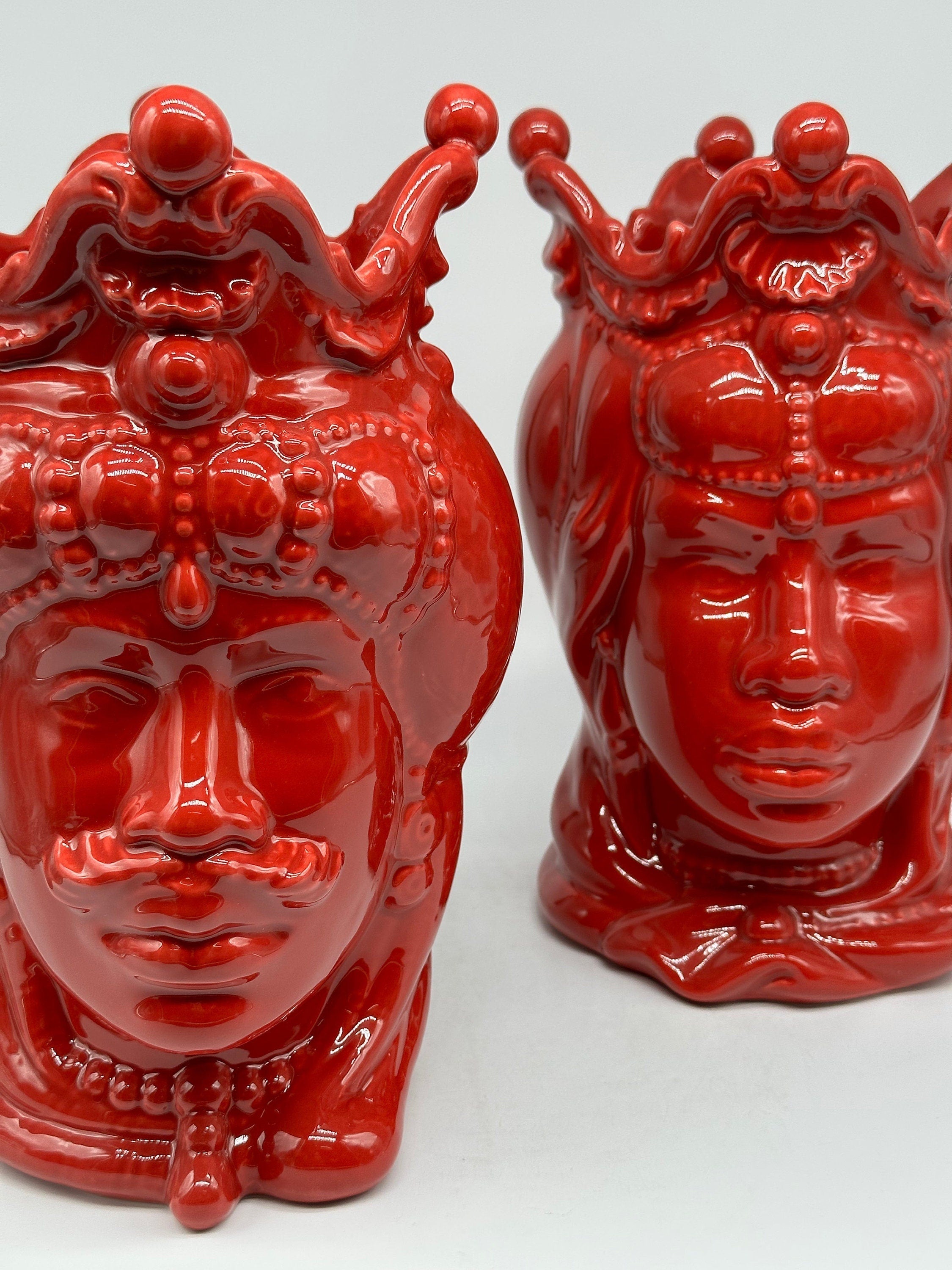 Teste di Moro Emiro Ceramica Caltagirone cm H.30 L.18 Artigianale Rosso DD CERAMICHE SICILIANE