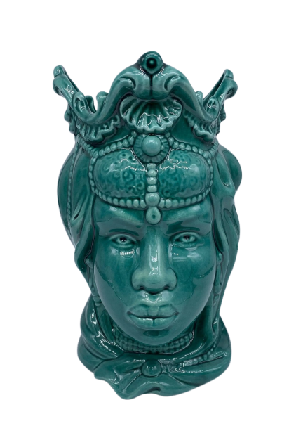 Teste di Moro Emiro Ceramica Caltagirone cm H.30 L.18 Artigianale Verde - DD CERAMICHE SICILIANE