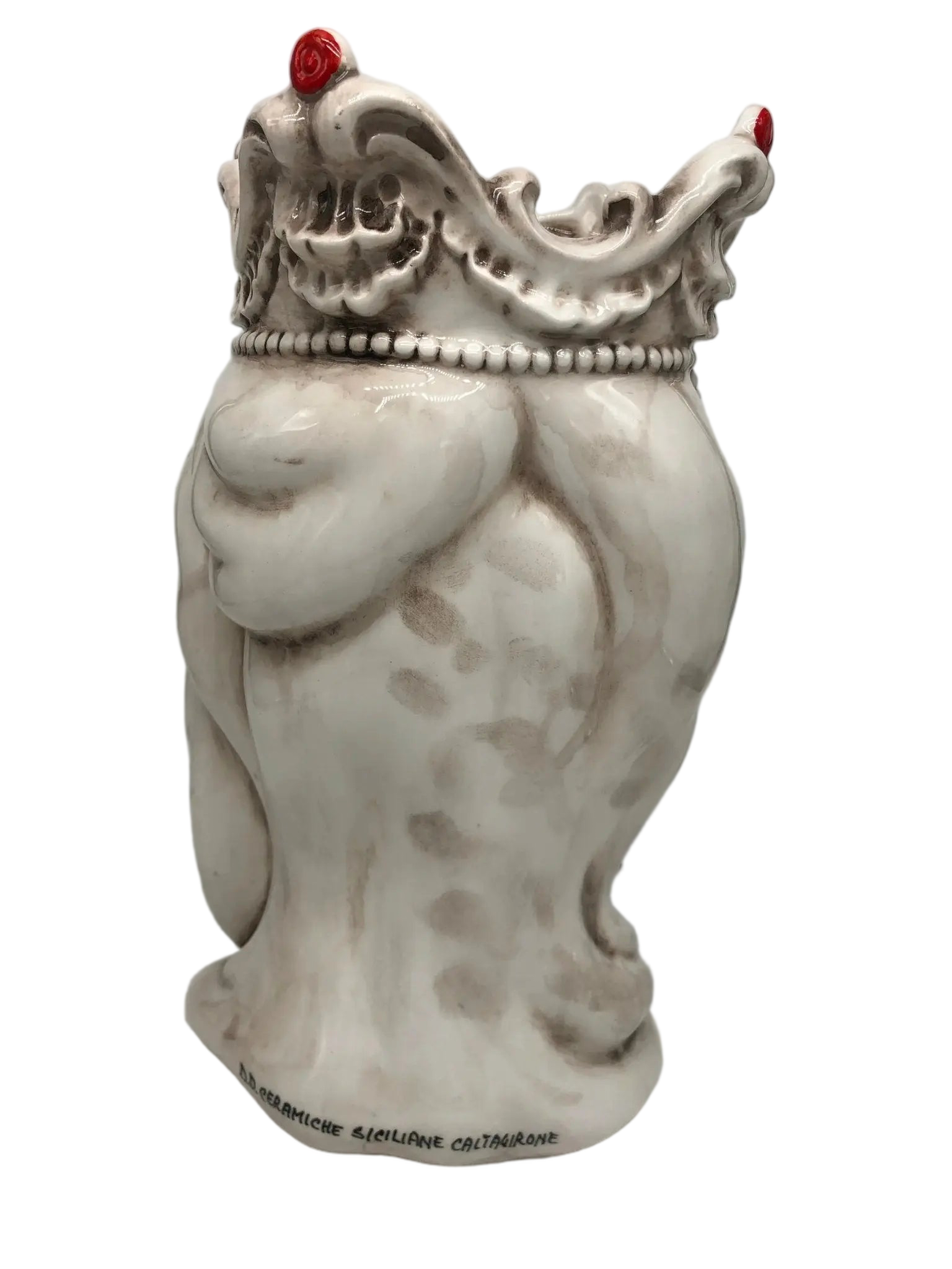 Teste di Moro Emiro Ceramica Caltagirone cm H.30 L.18 Artigianale Écru Sfere Rosso - DD CERAMICHE SICILIANE