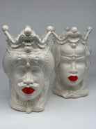 Teste di Moro Emiro Ceramica Caltagirone cm H.30 L.18 Artigianale Bianco Labbra Rosse DD CERAMICHE SICILIANE