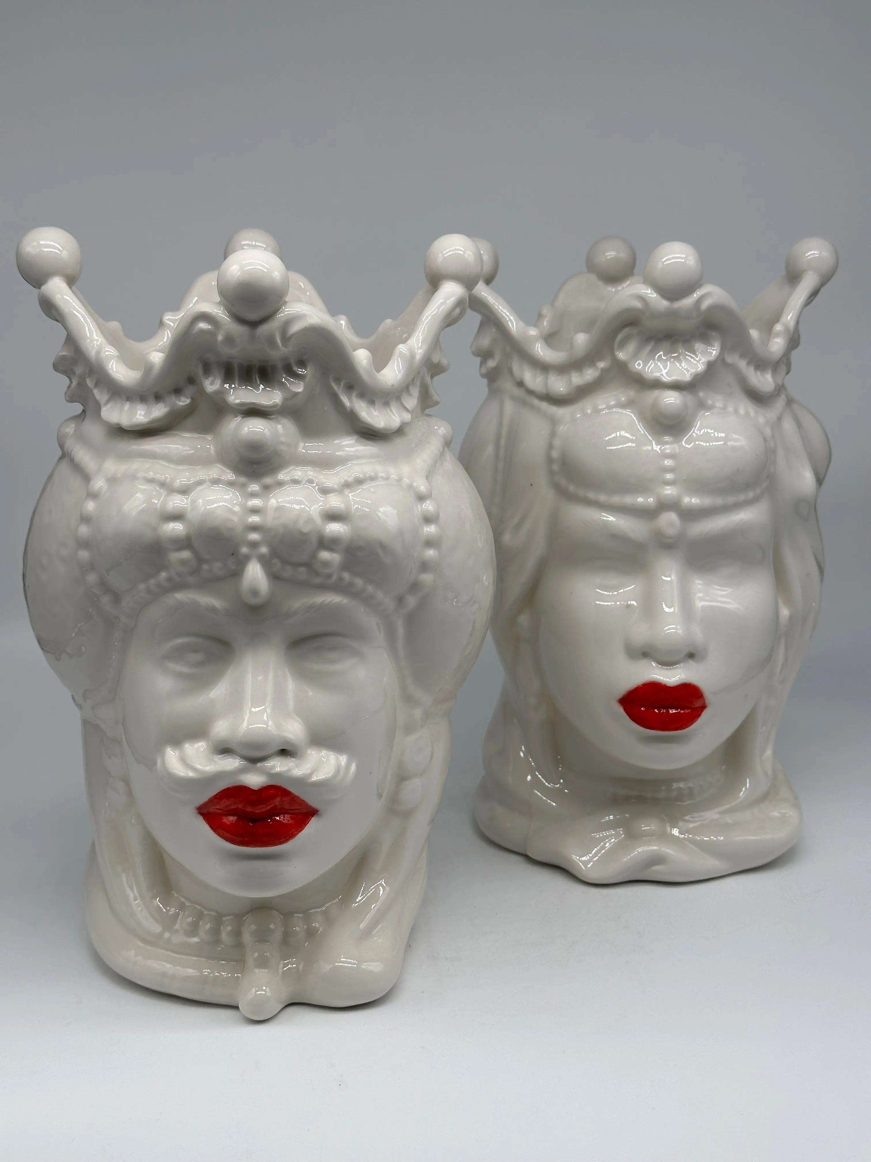 Teste di Moro Emiro Ceramica Caltagirone cm H.30 L.18 Artigianale Bianco Labbra Rosse DD CERAMICHE SICILIANE