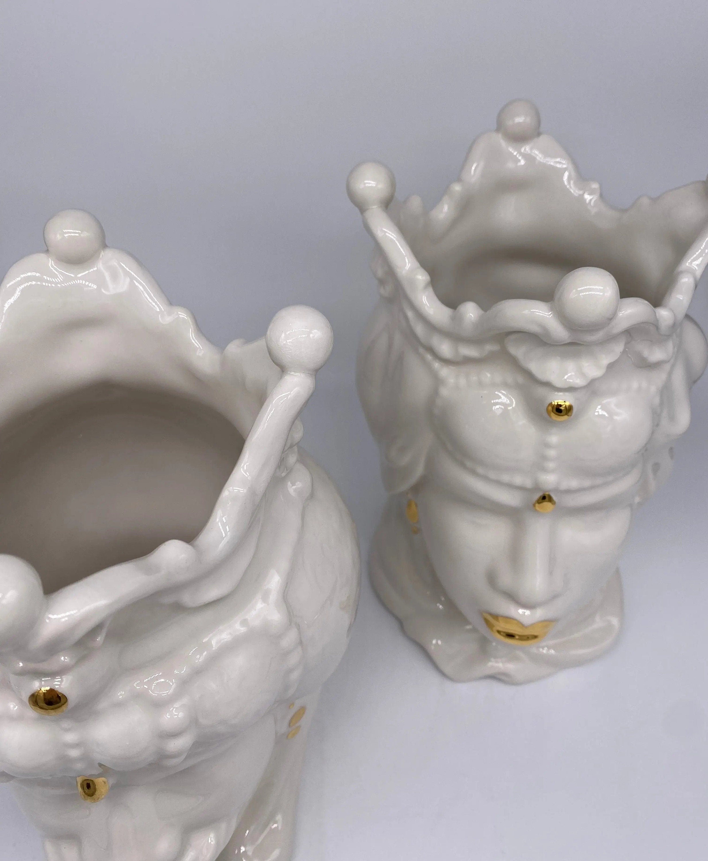 Teste di Moro Emiro Ceramica Caltagirone cm H.30 L.18 Artigianale Bianco e Oro DD CERAMICHE SICILIANE