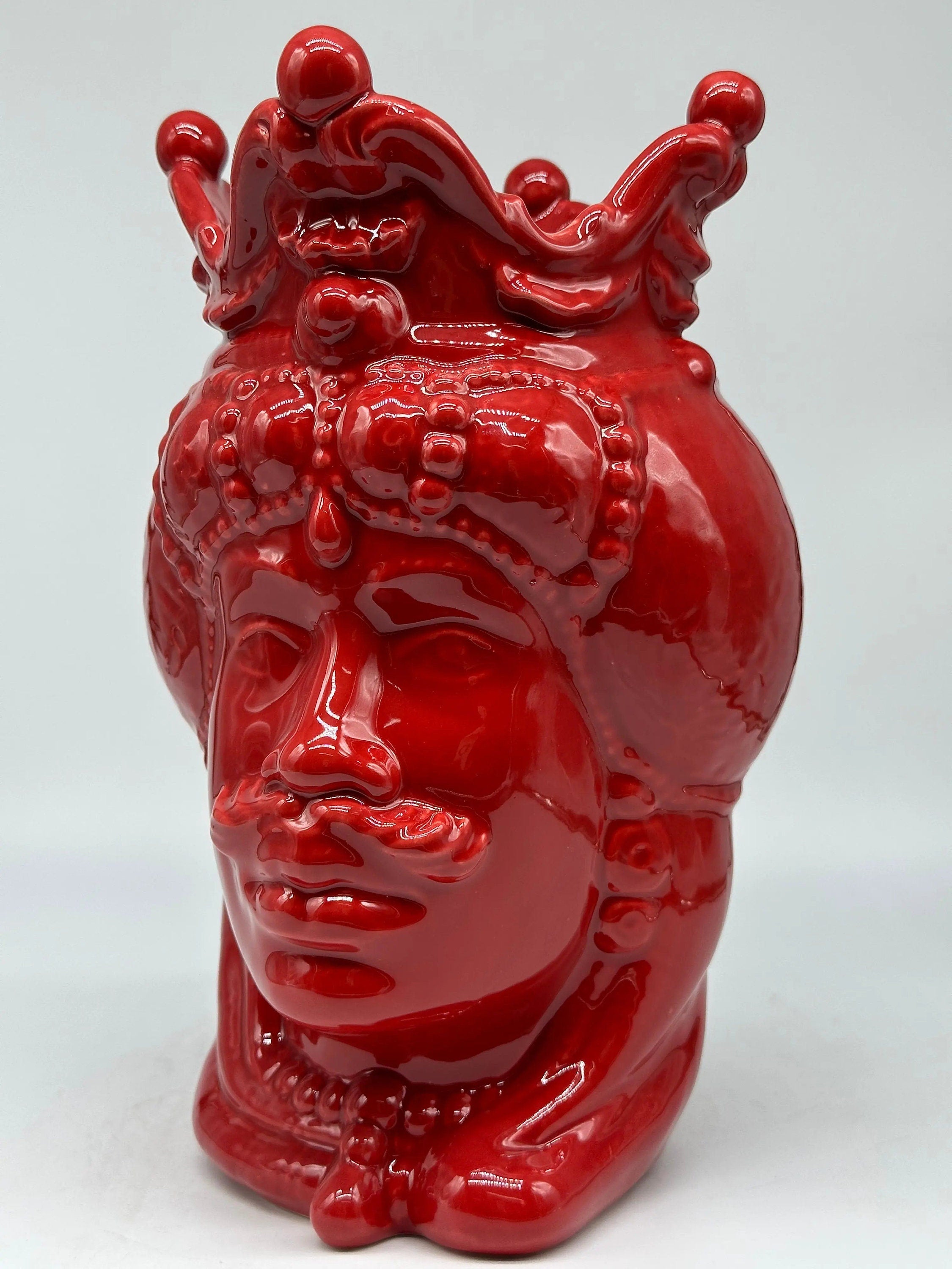 Teste di Moro Emiro Ceramica Caltagirone cm H.30 L.18 Artigianale Rosso DD CERAMICHE SICILIANE