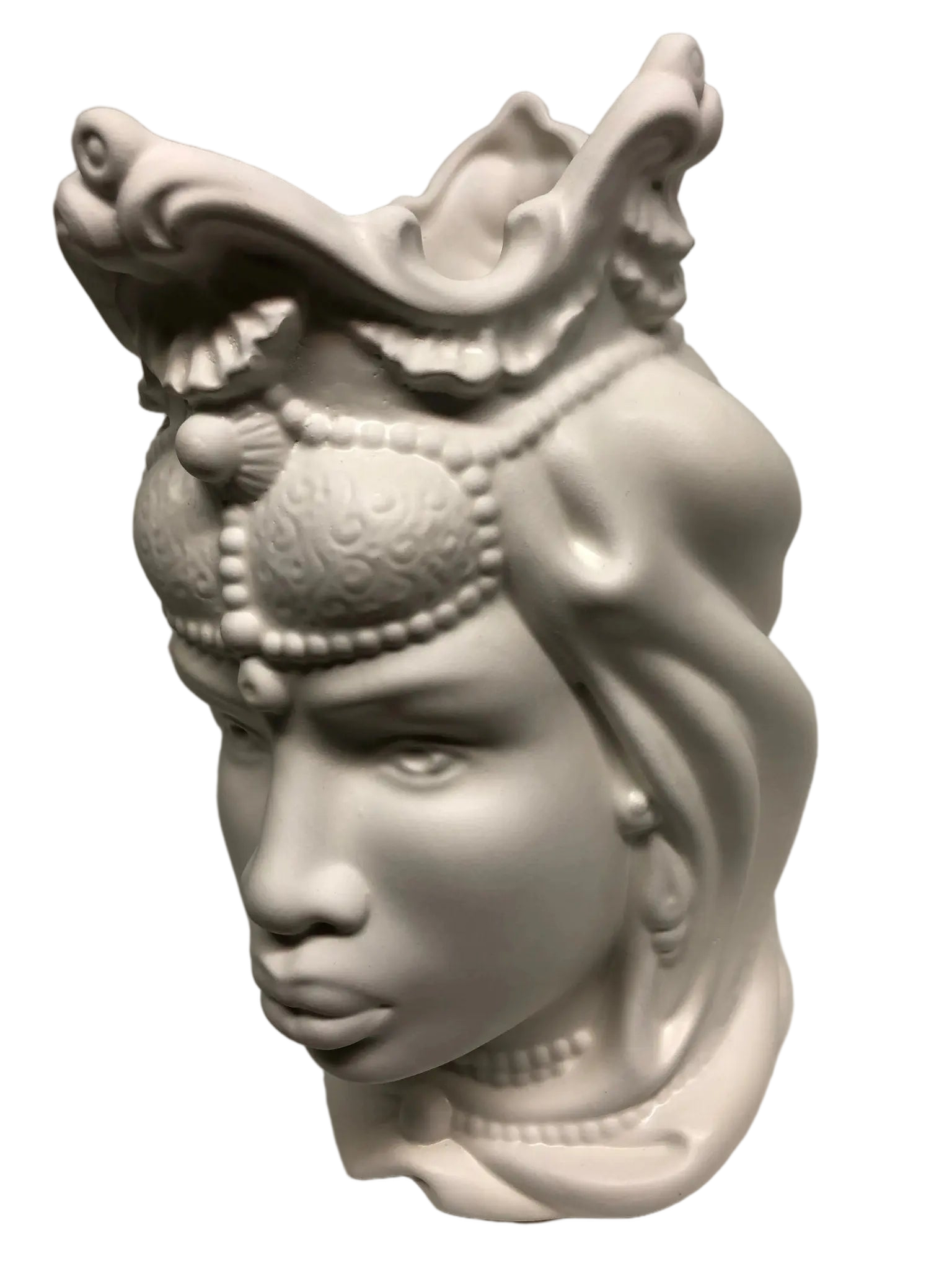 Teste di Moro Emiro Ceramica Caltagirone cm H.30 L.18 Artigianale Bianco Opaco - DD CERAMICHE SICILIANE