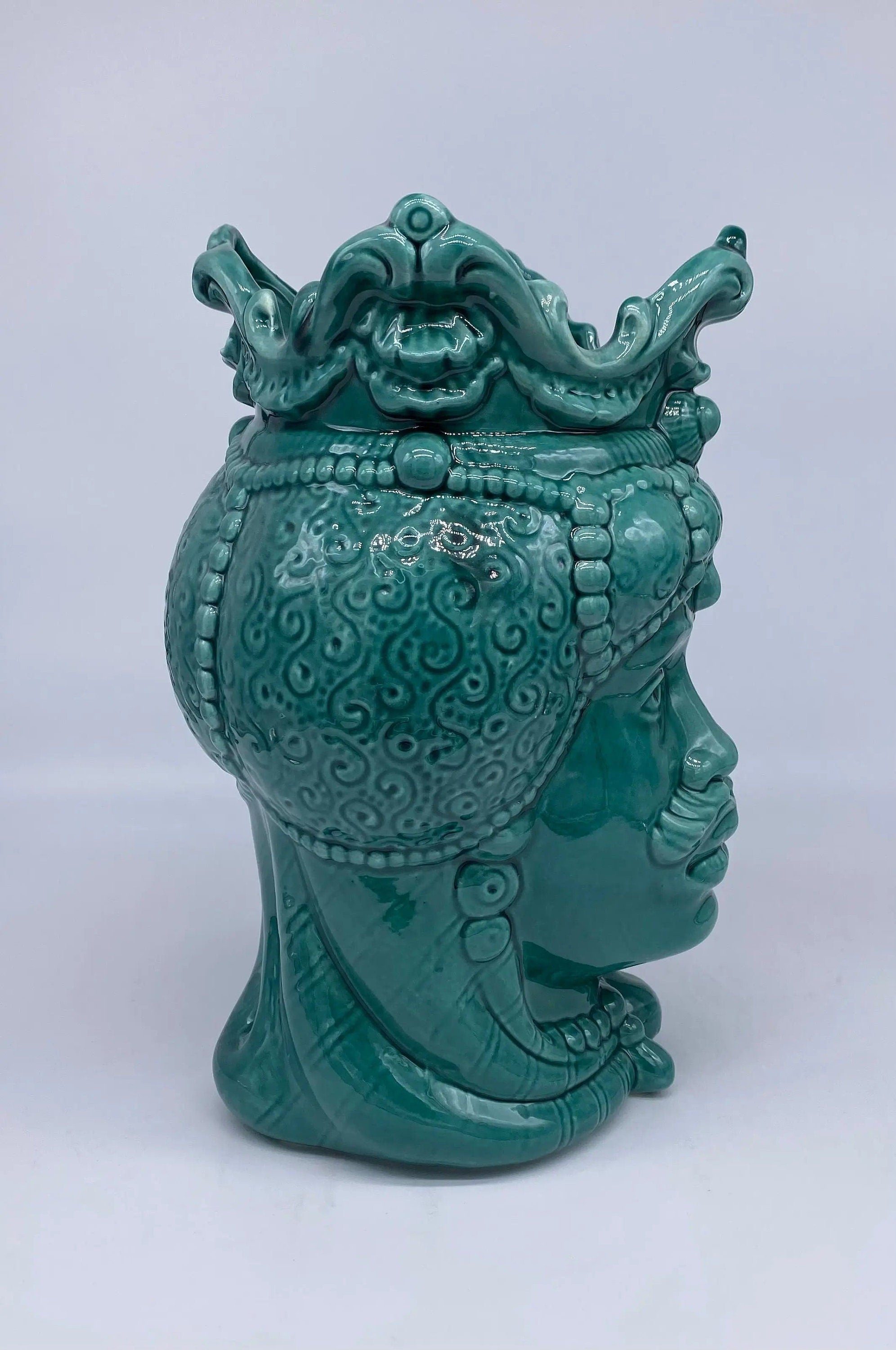 Teste di Moro Emiro Ceramica Caltagirone cm H.30 L.18 Artigianale Verde DD CERAMICHE SICILIANE