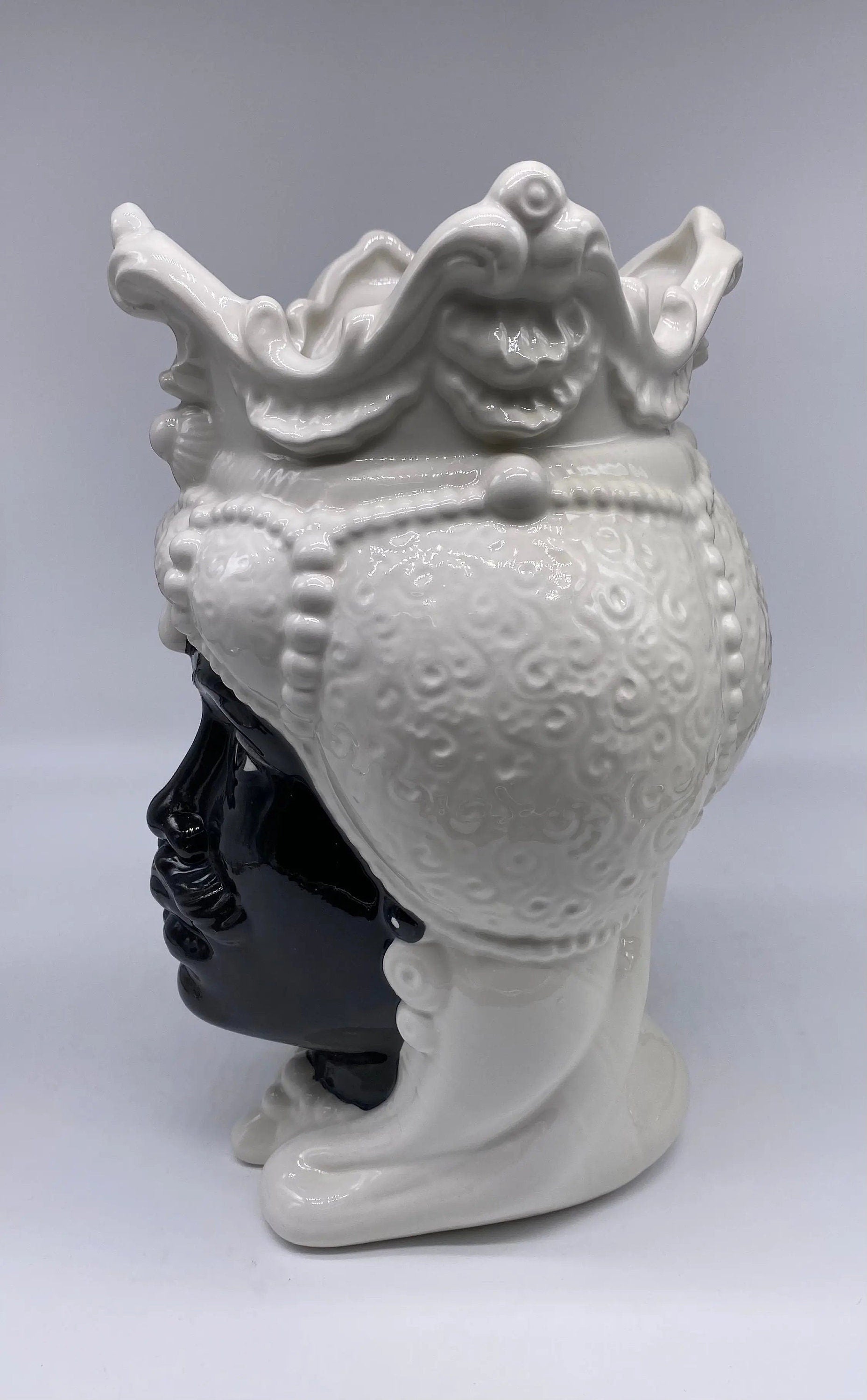 Teste di Moro Emiro Ceramica Caltagirone cm H.30 L.18 Artigianale Bianco Nero DD CERAMICHE SICILIANE