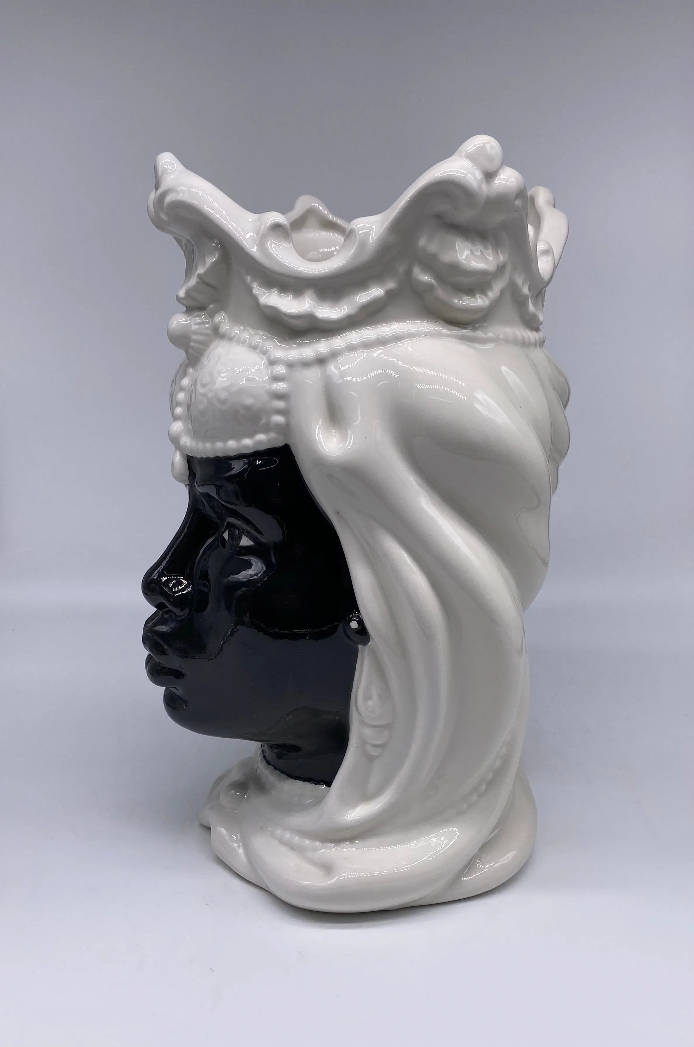 Teste di Moro Emiro Ceramica Caltagirone cm H.30 L.18 Artigianale Bianco Nero DD CERAMICHE SICILIANE