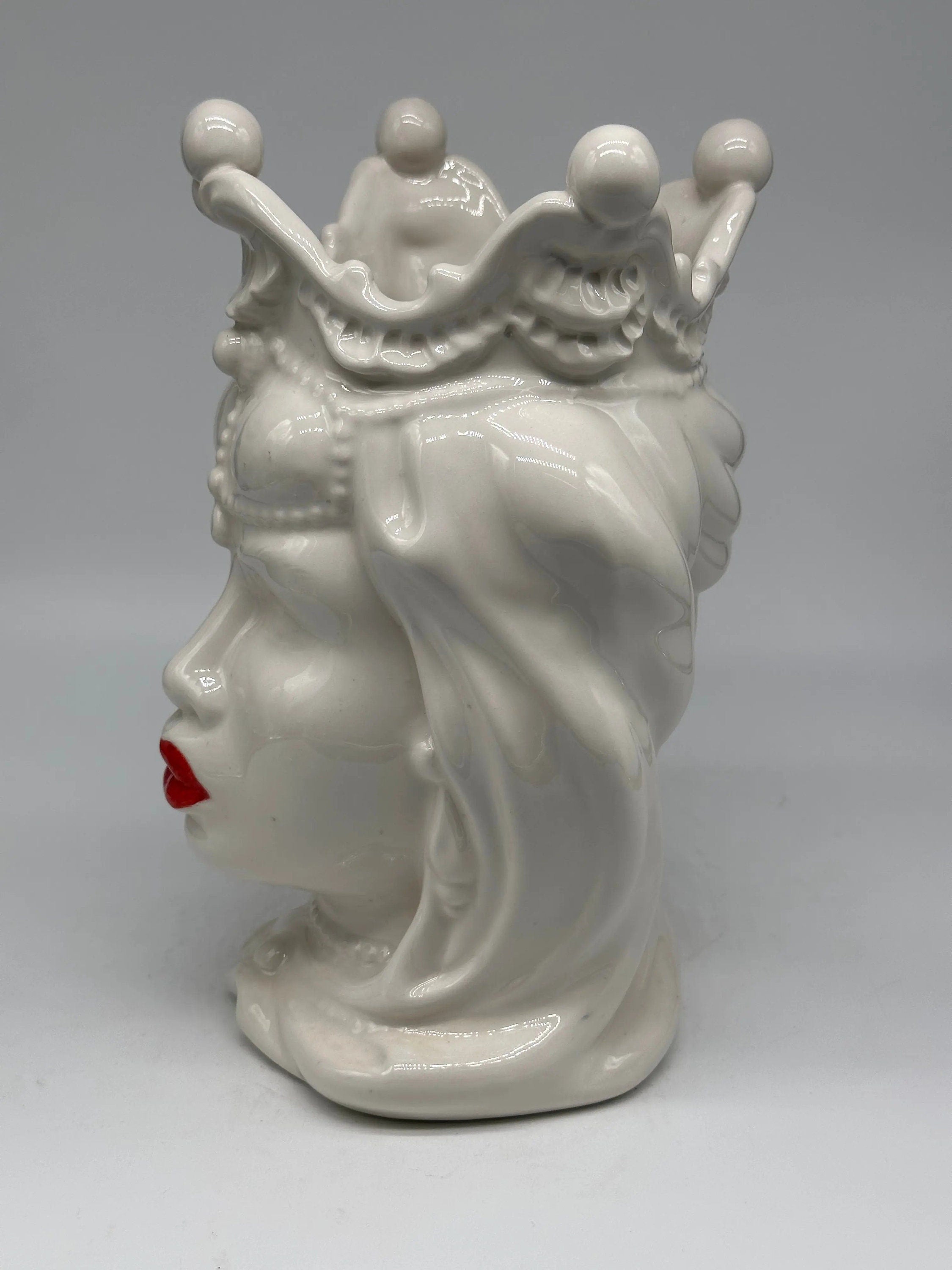 Teste di Moro Emiro Ceramica Caltagirone cm H.30 L.18 Artigianale Bianco Labbra Rosse DD CERAMICHE SICILIANE