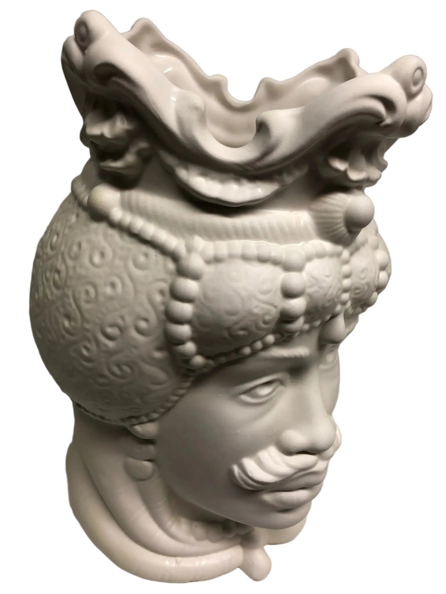 Teste di Moro Emiro Ceramica Caltagirone cm H.30 L.18 Artigianale Bianco Opaco - DD CERAMICHE SICILIANE