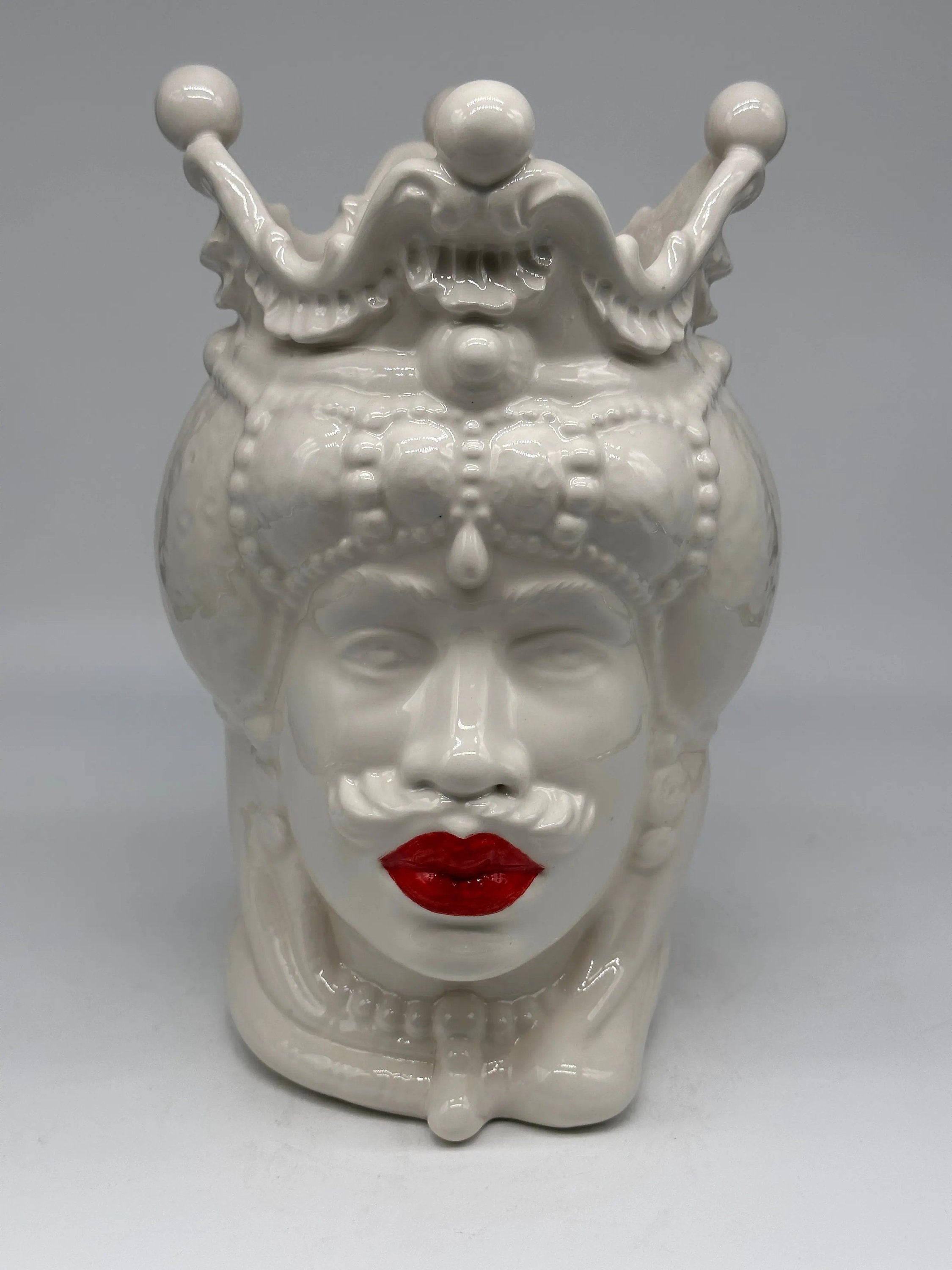 Teste di Moro Emiro Ceramica Caltagirone cm H.30 L.18 Artigianale Bianco Labbra Rosse DD CERAMICHE SICILIANE