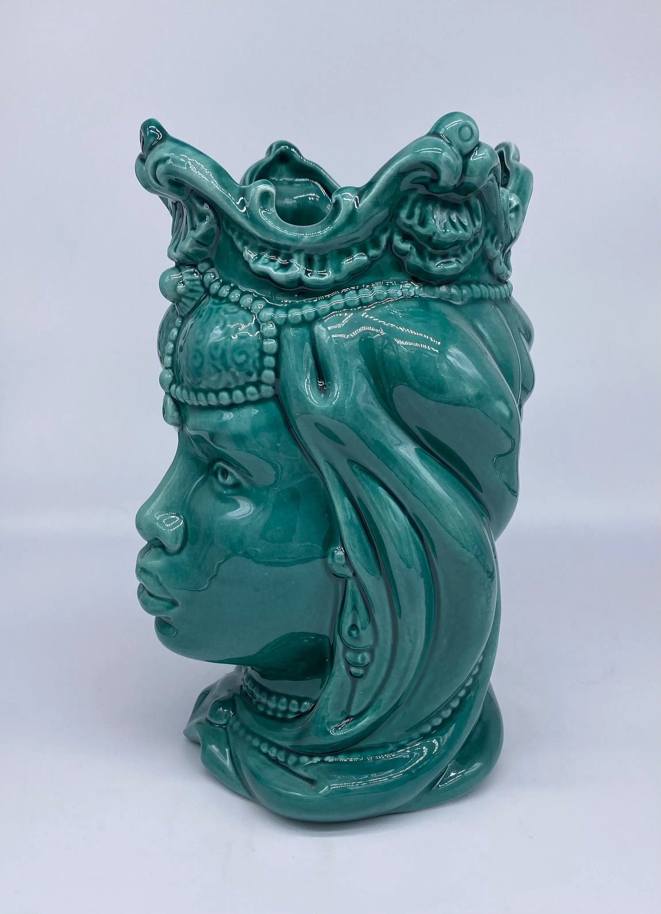 Teste di Moro Emiro Ceramica Caltagirone cm H.30 L.18 Artigianale Verde DD CERAMICHE SICILIANE