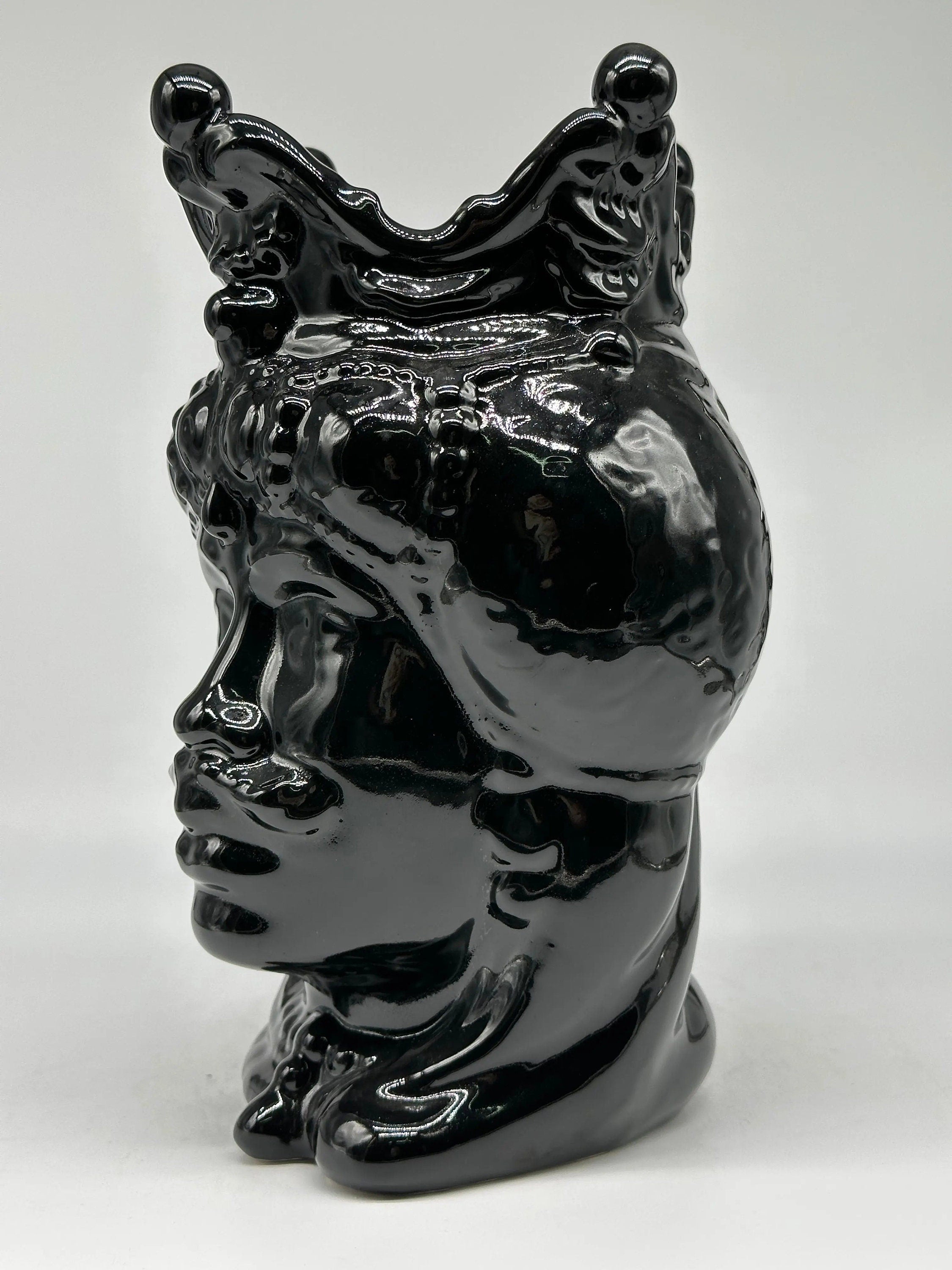 Teste di Moro Emiro Ceramica Caltagirone cm H.30 L.18 Artigianale Nero Lucido DD CERAMICHE SICILIANE