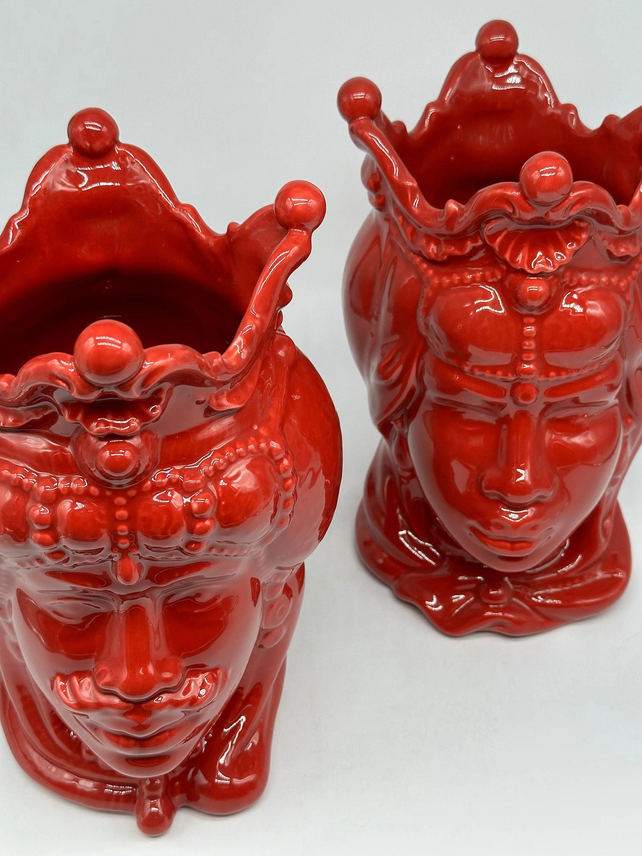 Teste di Moro Emiro Ceramica Caltagirone cm H.30 L.18 Artigianale Rosso DD CERAMICHE SICILIANE