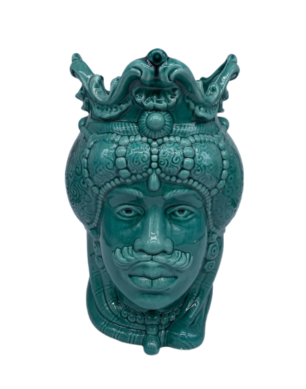 Teste di Moro Emiro Ceramica Caltagirone cm H.30 L.18 Artigianale Verde - DD CERAMICHE SICILIANE