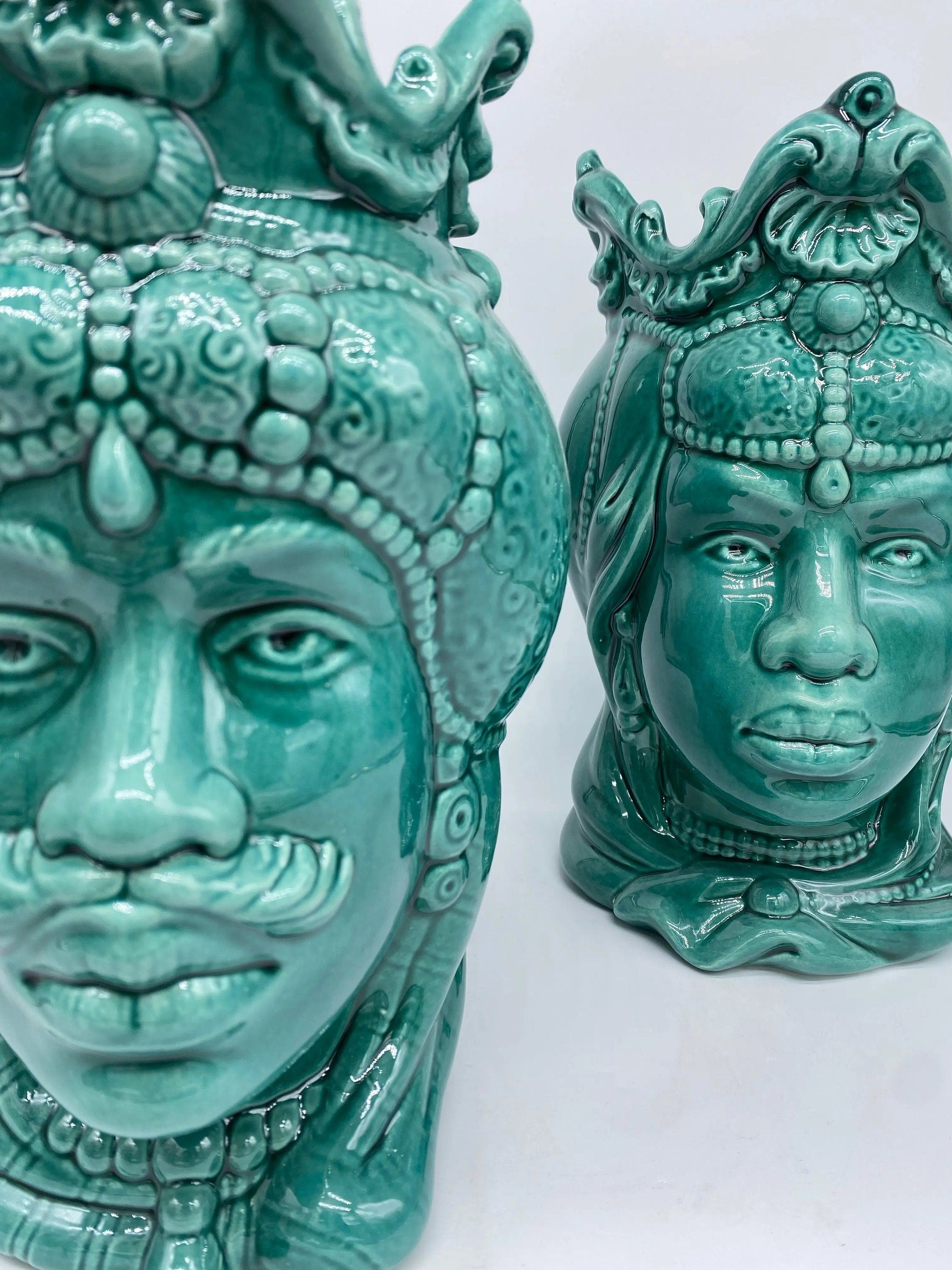 Teste di Moro Emiro Ceramica Caltagirone cm H.30 L.18 Artigianale Verde DD CERAMICHE SICILIANE