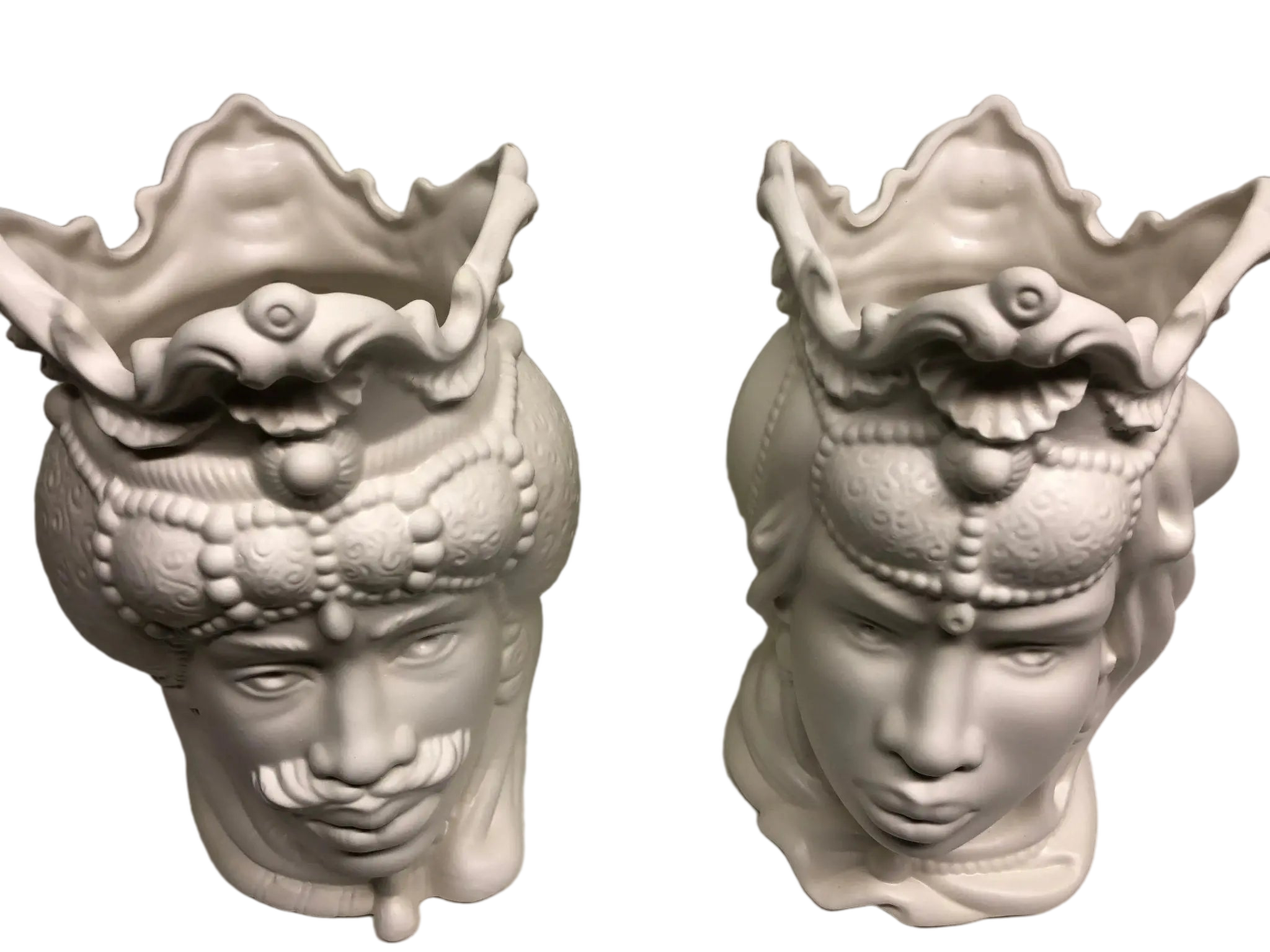 Teste di Moro Emiro Ceramica Caltagirone cm H.30 L.18 Artigianale Bianco Opaco - DD CERAMICHE SICILIANE