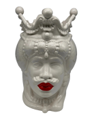 Teste di Moro Emiro Ceramica Caltagirone cm H.30 L.18 Artigianale Bianco Labbra Rosse DD CERAMICHE SICILIANE