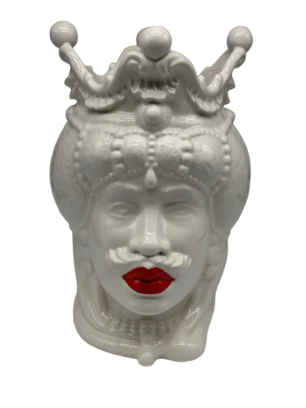 Teste di Moro Emiro Ceramica Caltagirone cm H.30 L.18 Artigianale Bianco Labbra Rosse DD CERAMICHE SICILIANE